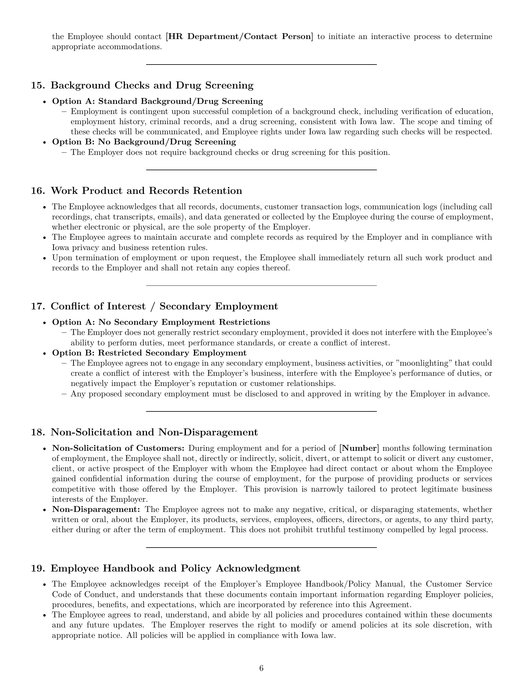 Preview page 6 of Pro Iowa customer service representative employment contract template