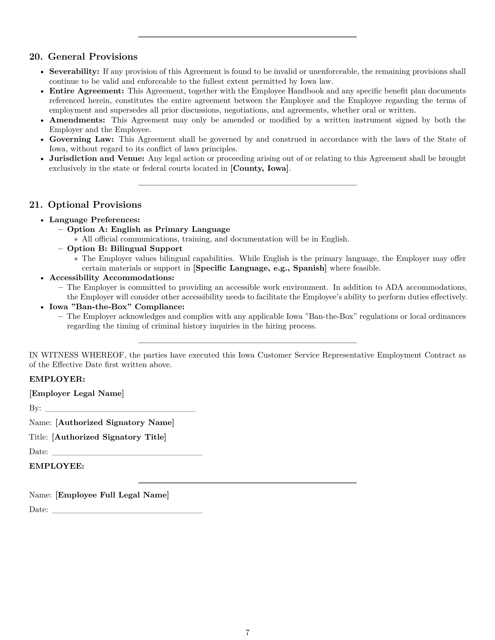 Preview page 7 of Pro Iowa customer service representative employment contract template
