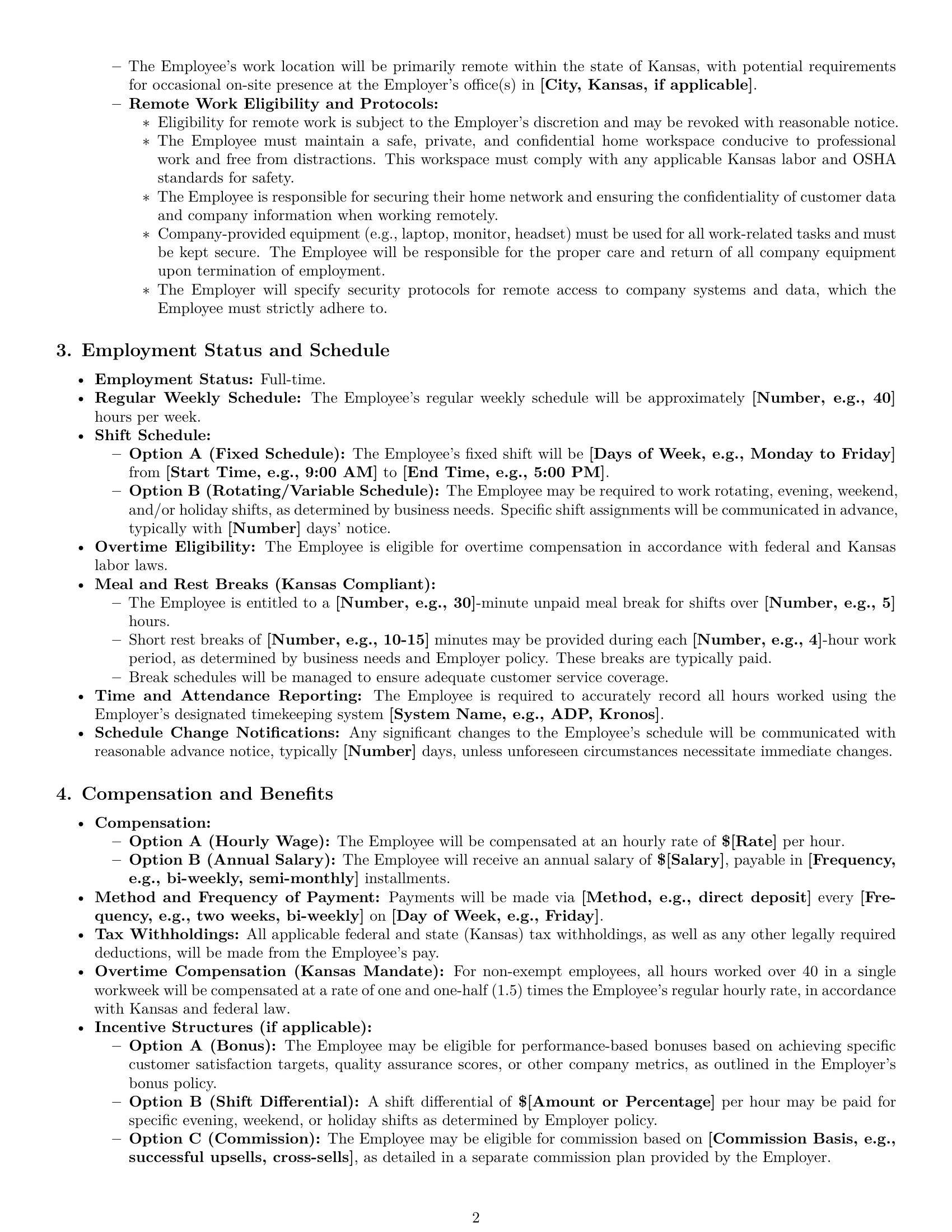Preview page 2 of Pro Kansas customer service representative employment contract template