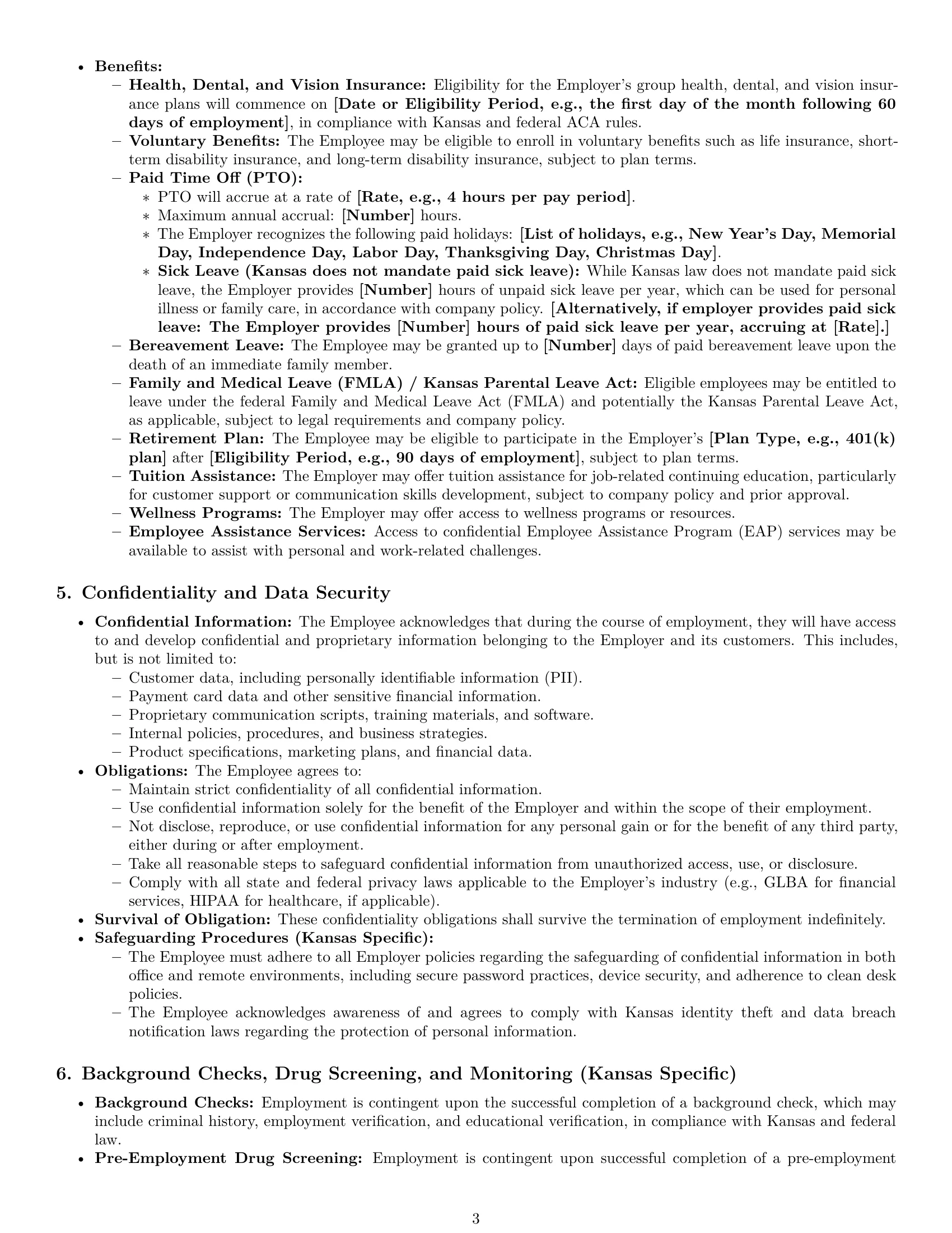 Preview page 3 of Pro Kansas customer service representative employment contract template