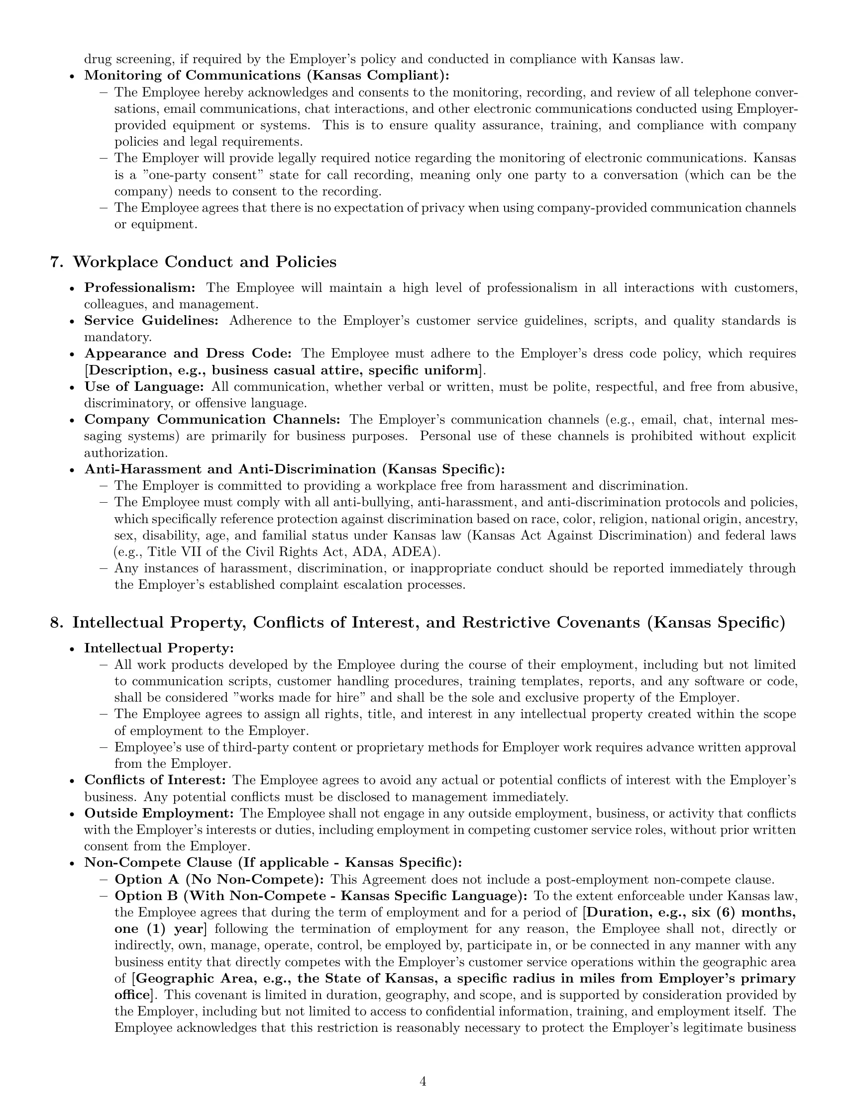 Preview page 4 of Pro Kansas customer service representative employment contract template