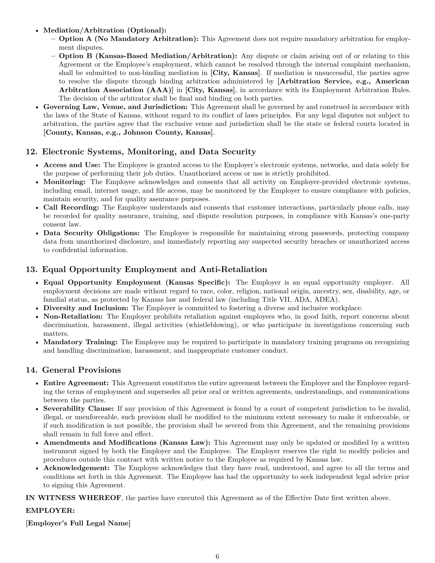 Preview page 6 of Pro Kansas customer service representative employment contract template
