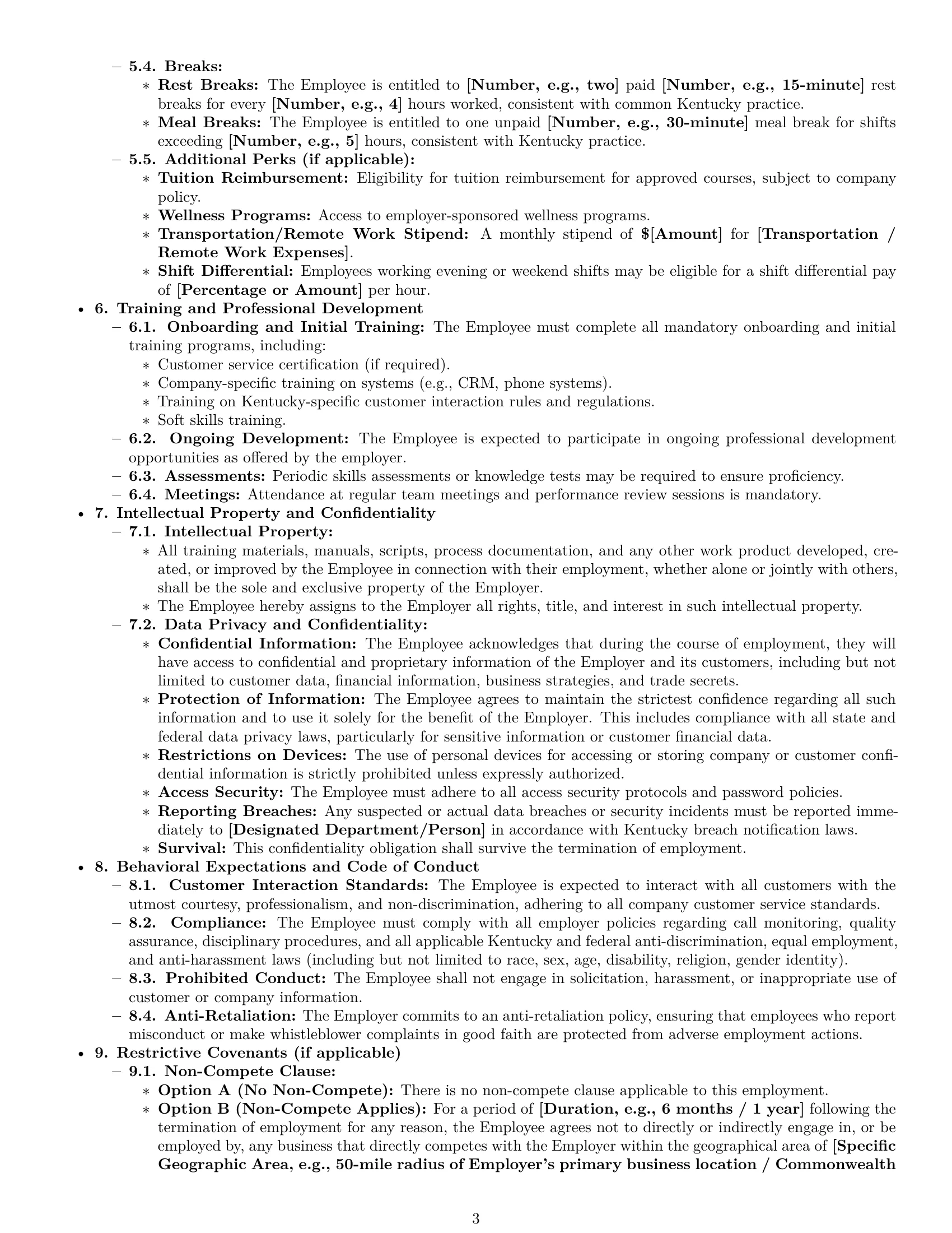 Preview page 3 of Pro Kentucky customer service representative employment contract template