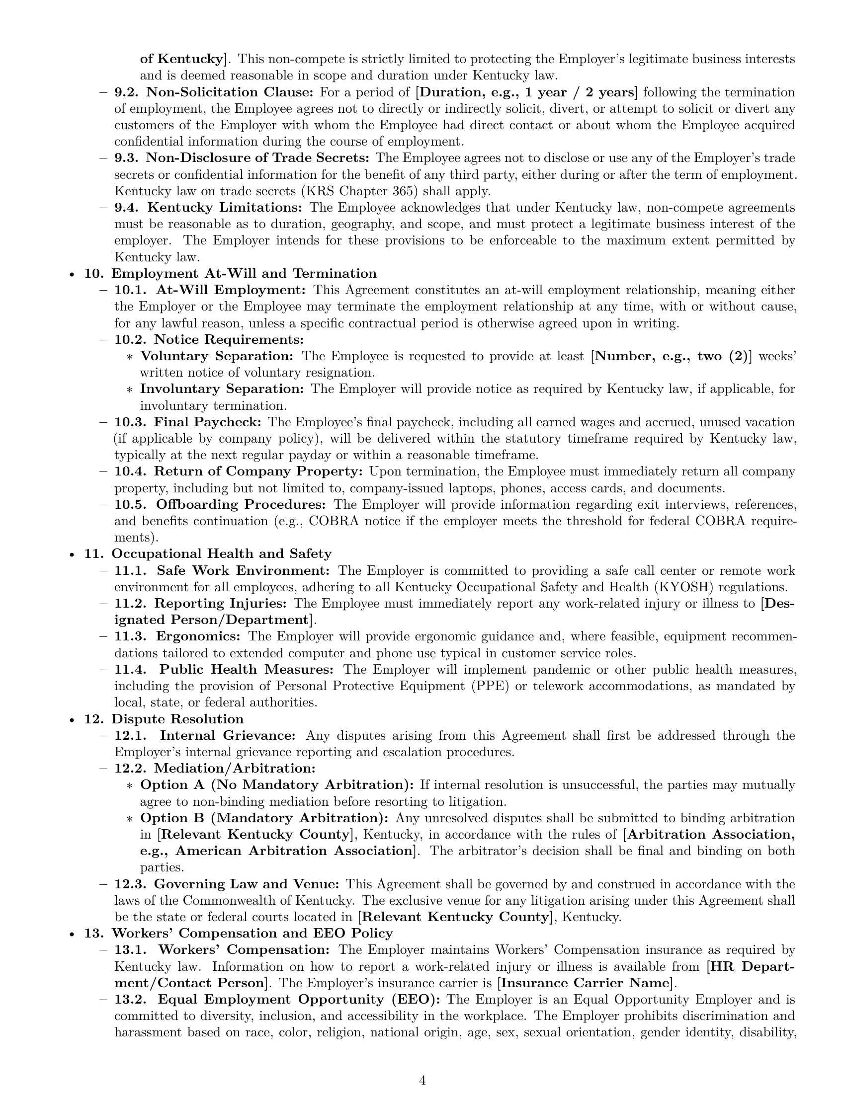 Preview page 4 of Pro Kentucky customer service representative employment contract template
