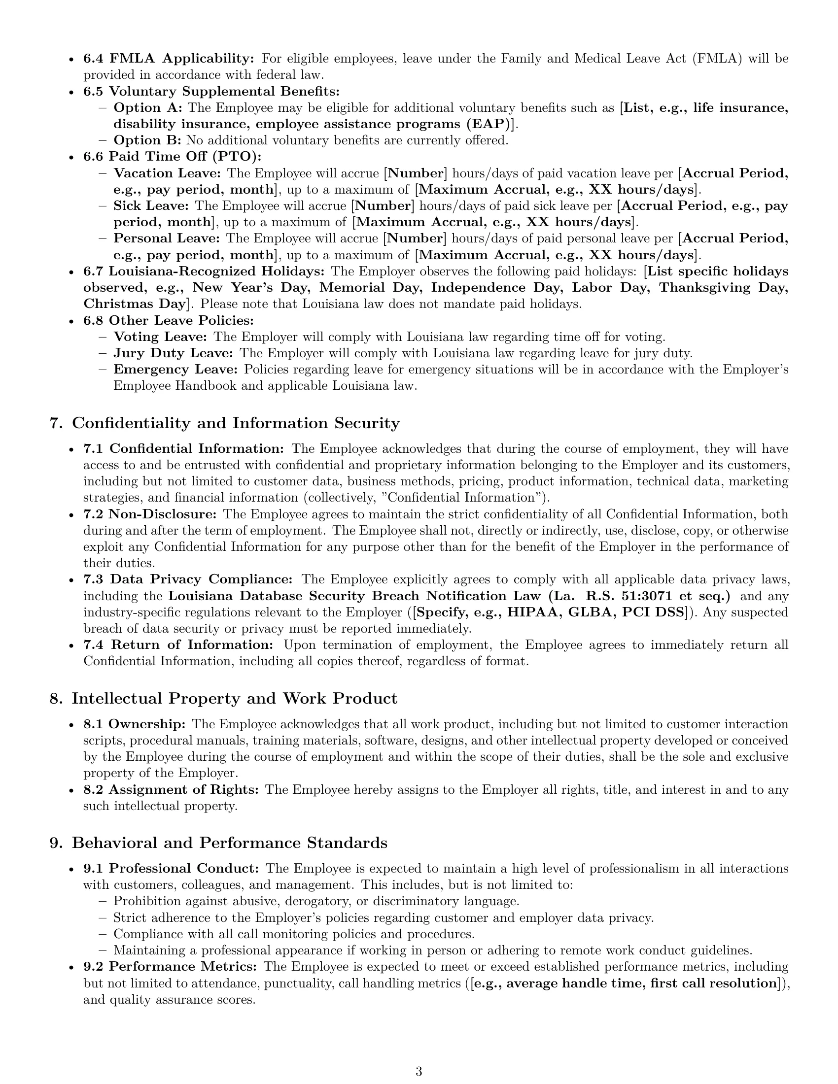 Preview page 3 of Pro Louisiana customer service representative employment contract template