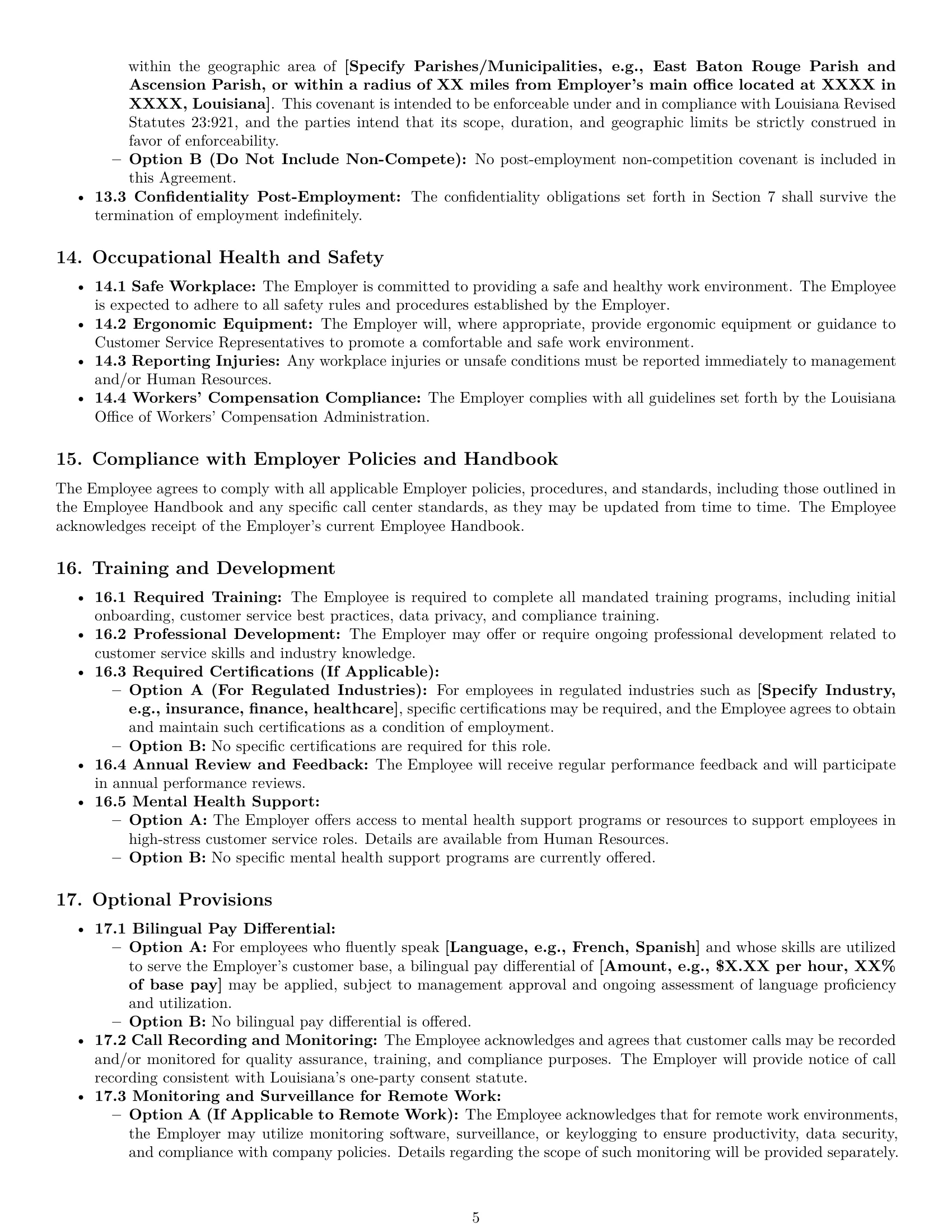 Preview page 5 of Pro Louisiana customer service representative employment contract template