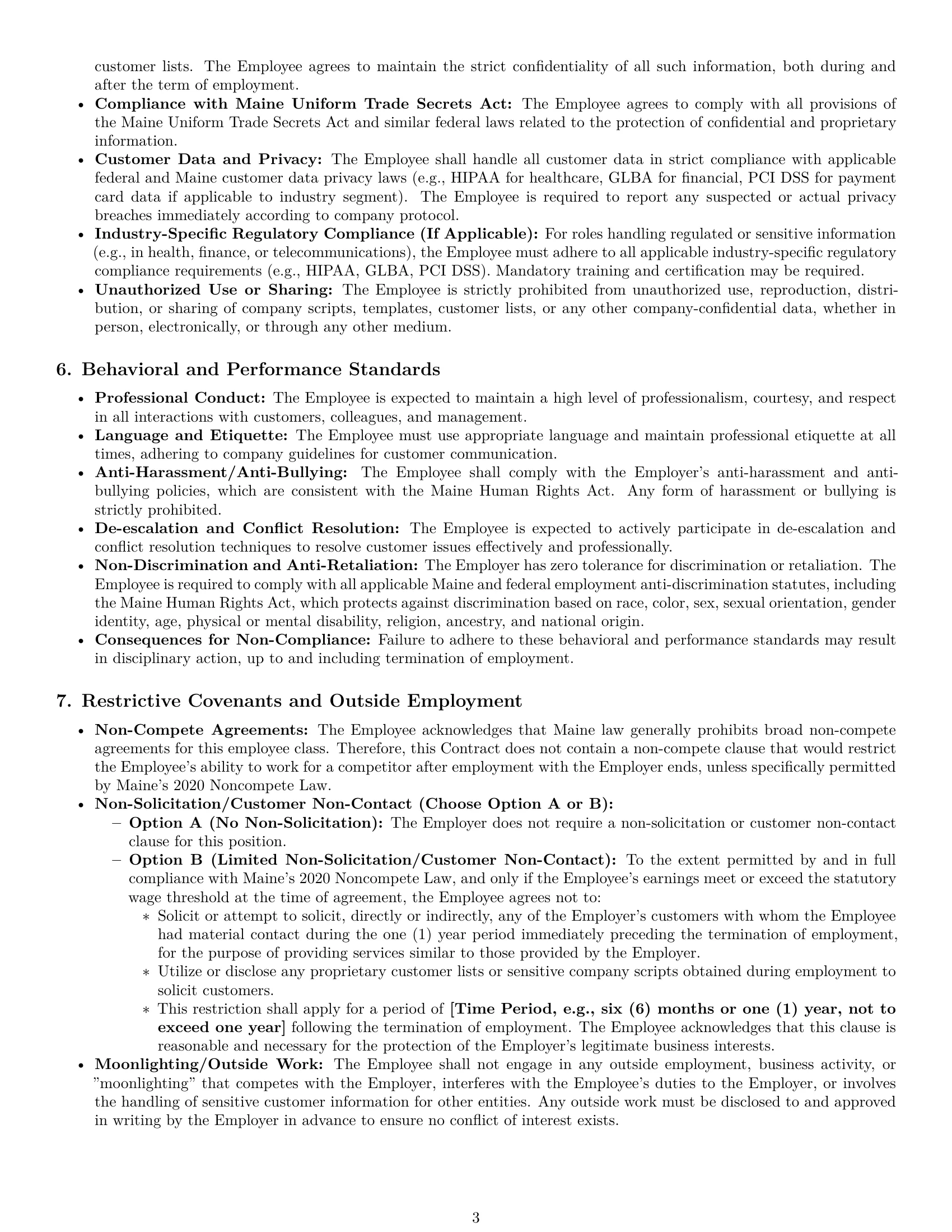Preview page 3 of Pro Maine customer service representative employment contract template