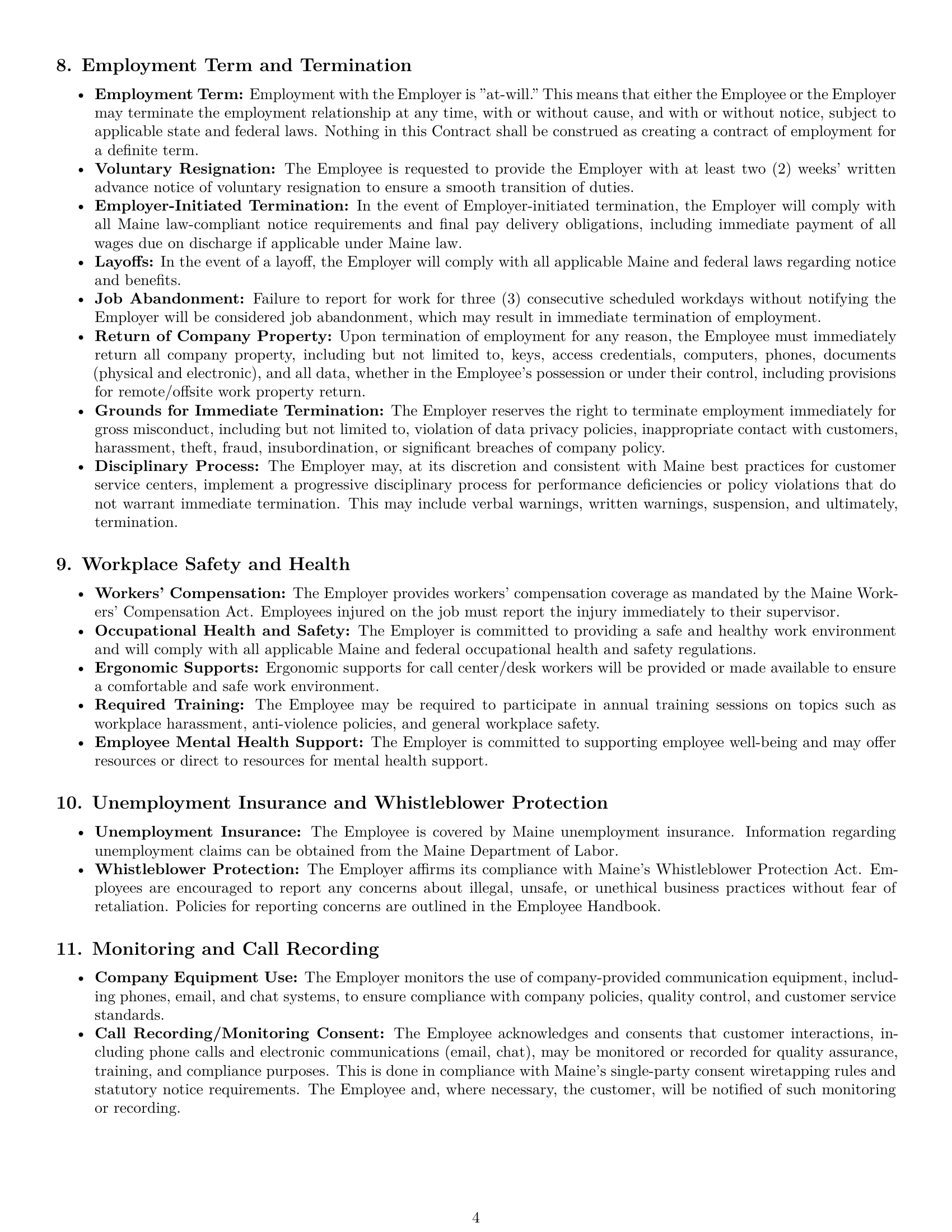 Preview page 4 of Pro Maine customer service representative employment contract template
