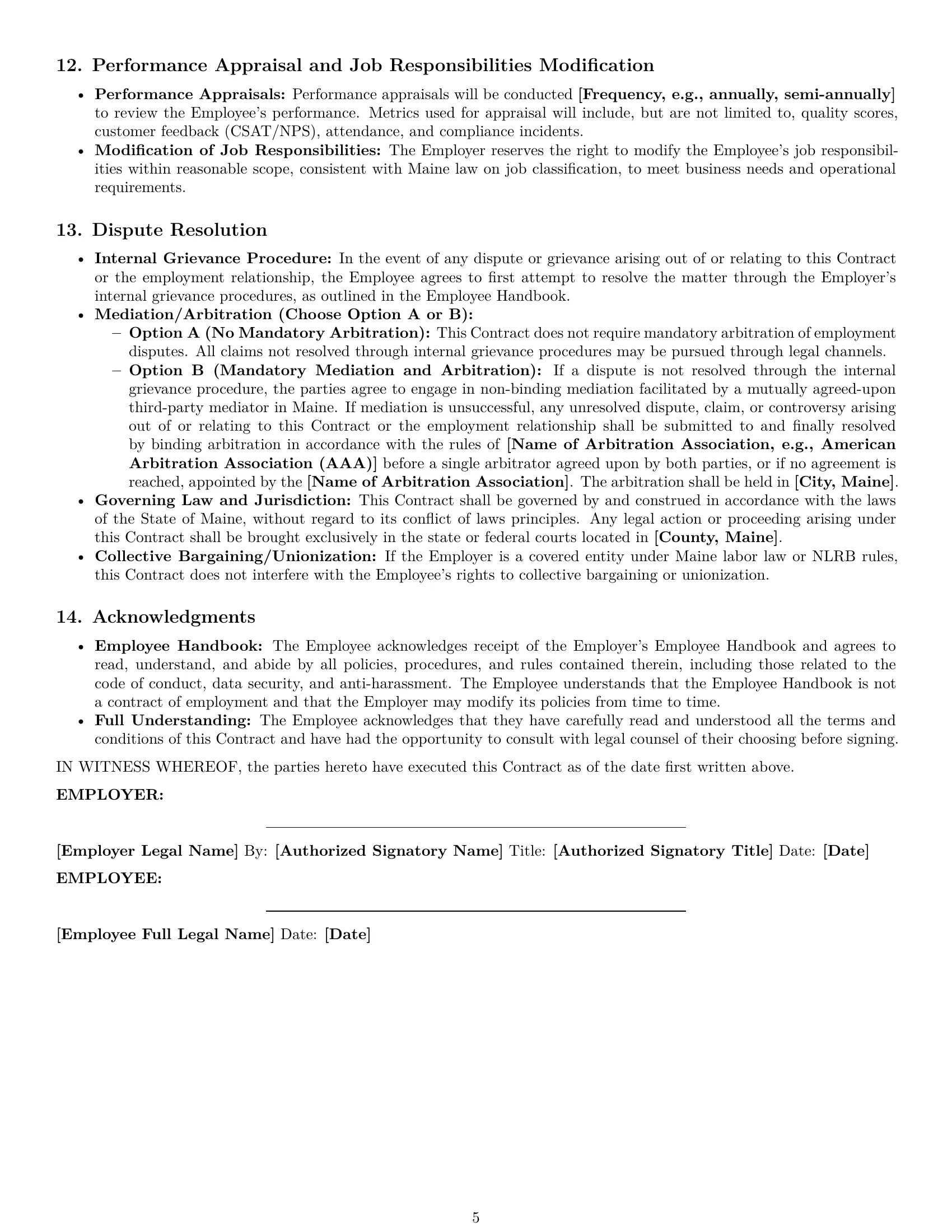 Preview page 5 of Pro Maine customer service representative employment contract template
