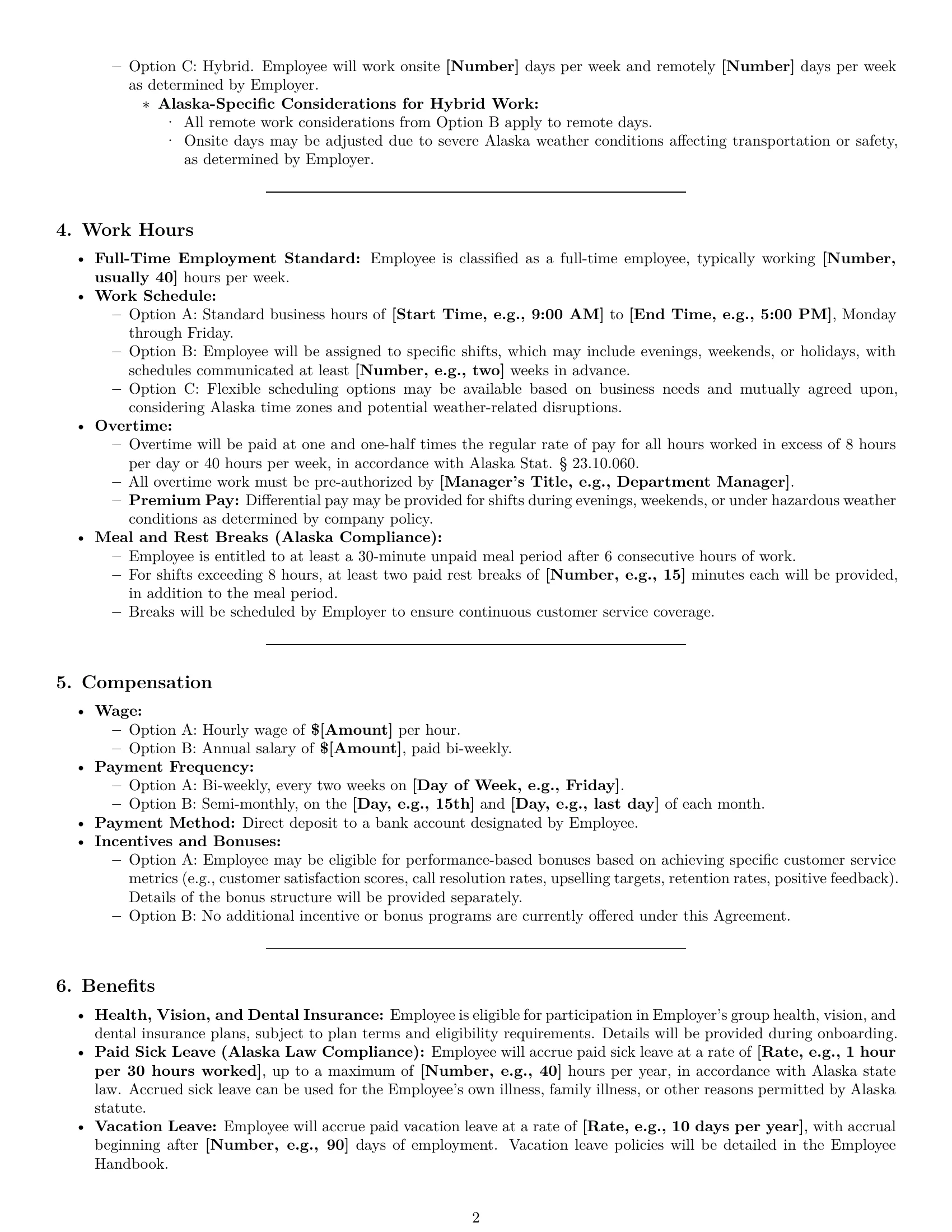 Preview page 2 of Pro Alaska customer service representative employment contract template