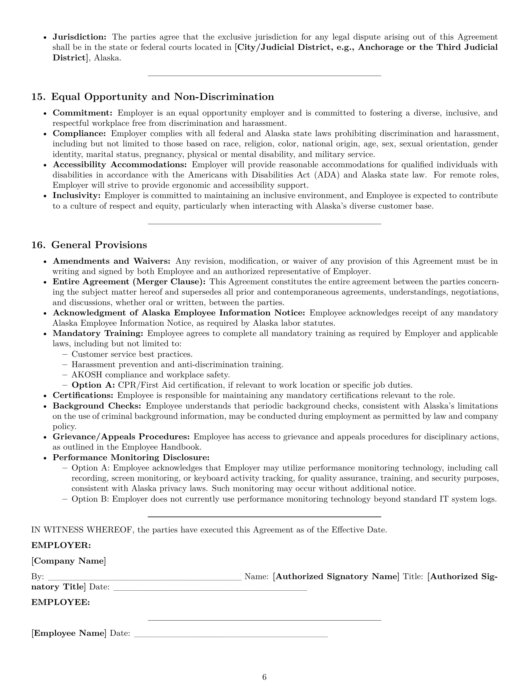 Preview page 6 of Pro Alaska customer service representative employment contract template