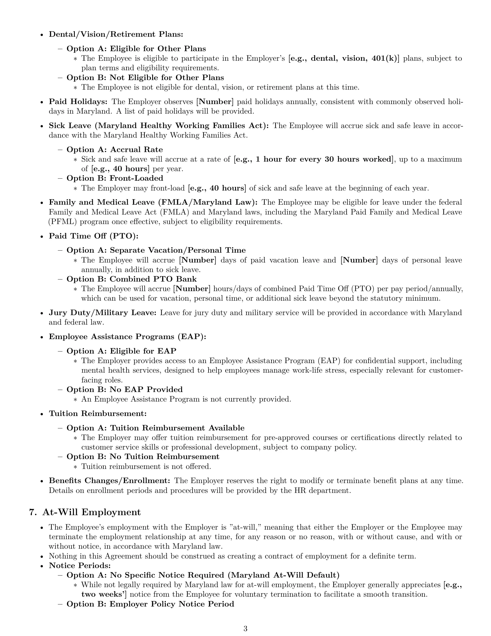 Preview page 3 of Pro Maryland customer service representative employment contract template