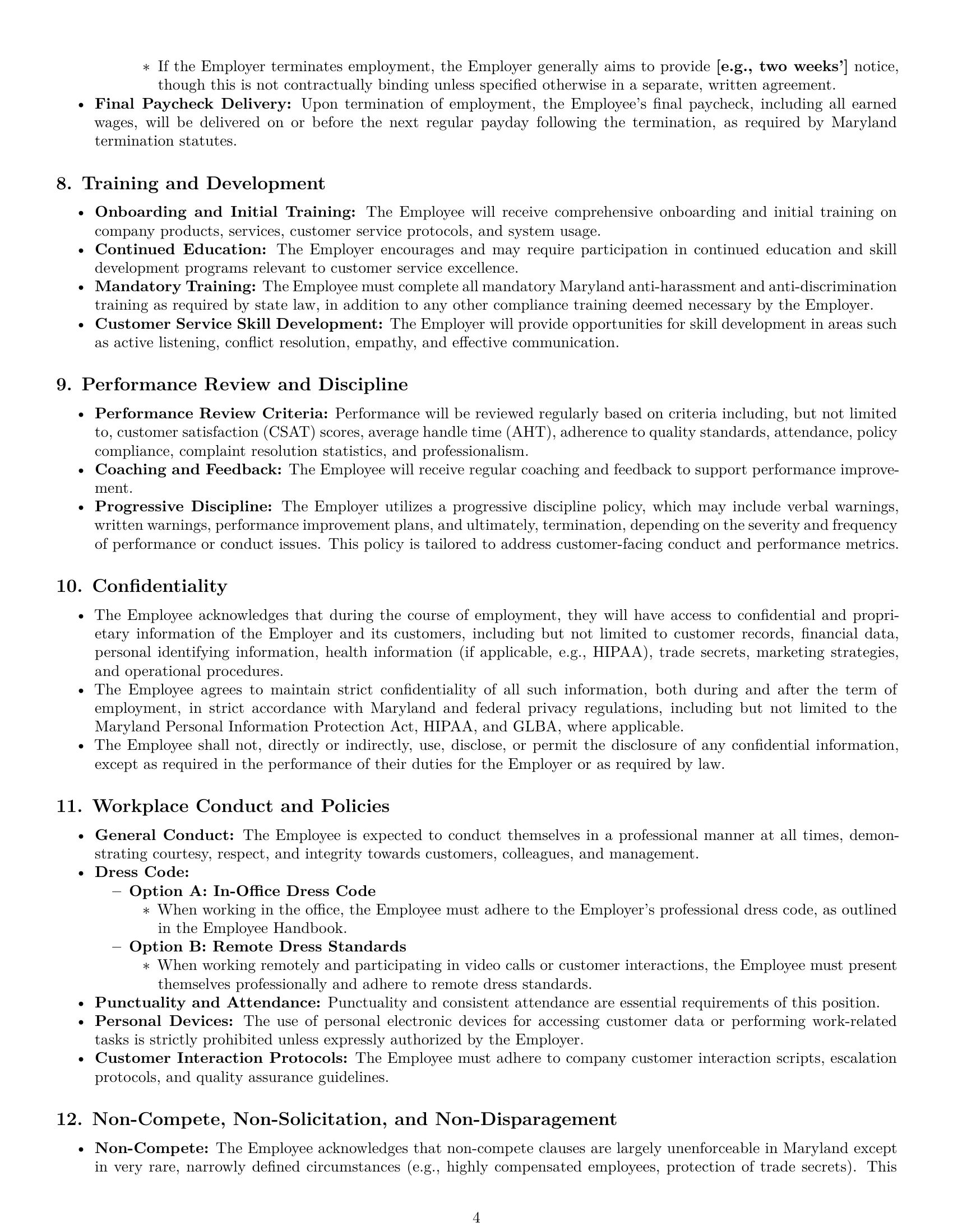 Preview page 4 of Pro Maryland customer service representative employment contract template