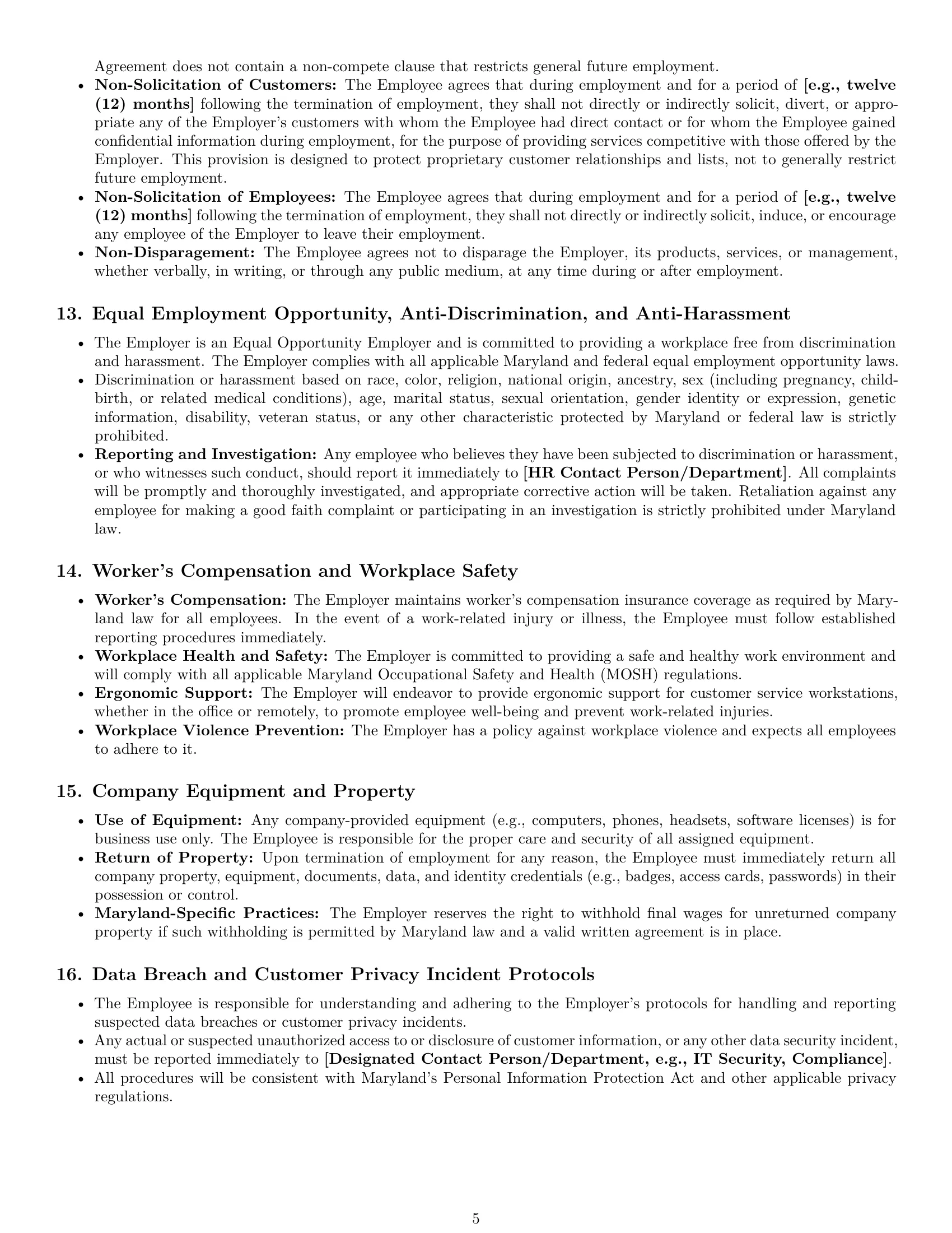 Preview page 5 of Pro Maryland customer service representative employment contract template