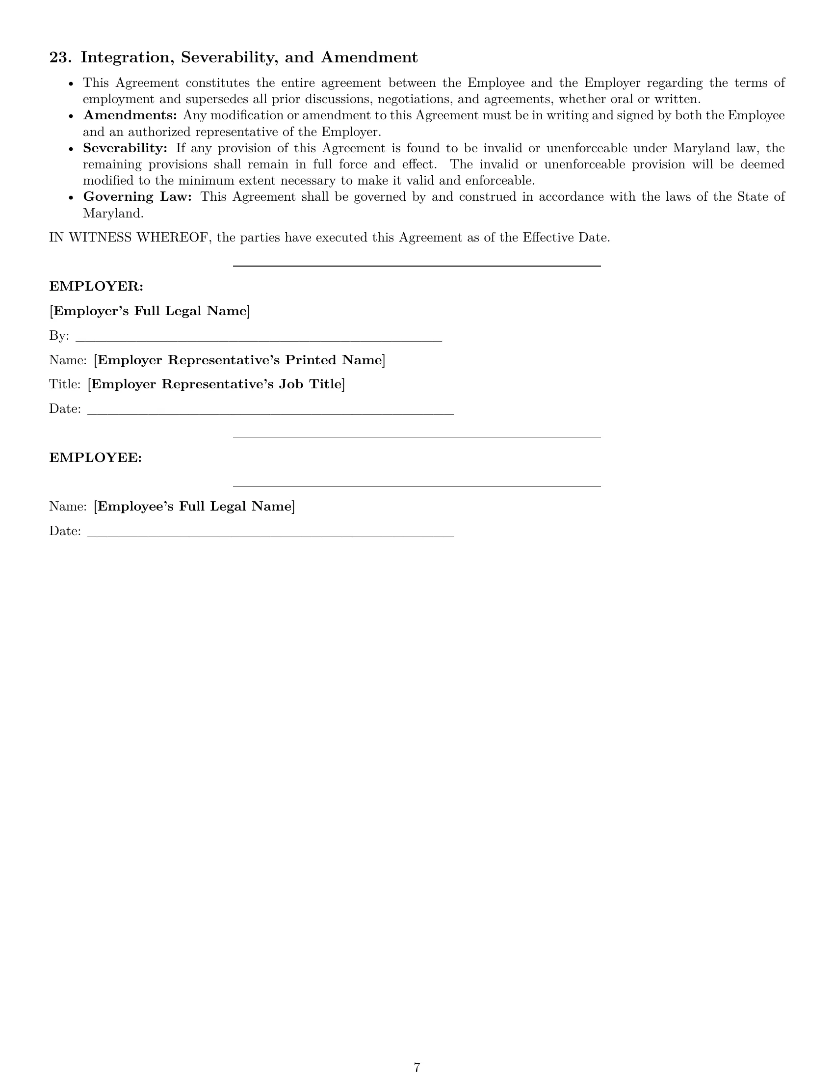 Preview page 7 of Pro Maryland customer service representative employment contract template