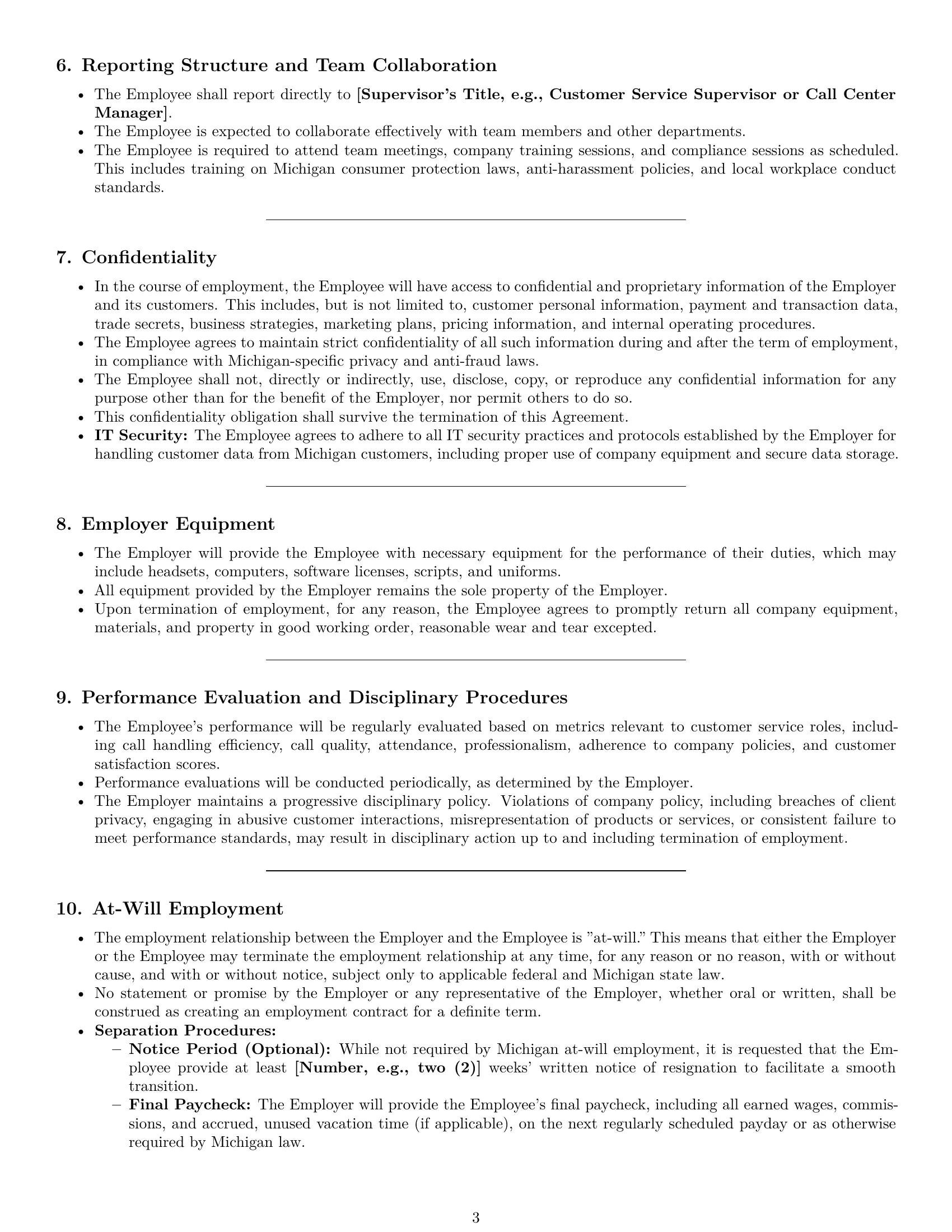 Preview page 3 of Pro Michigan customer service representative employment contract template