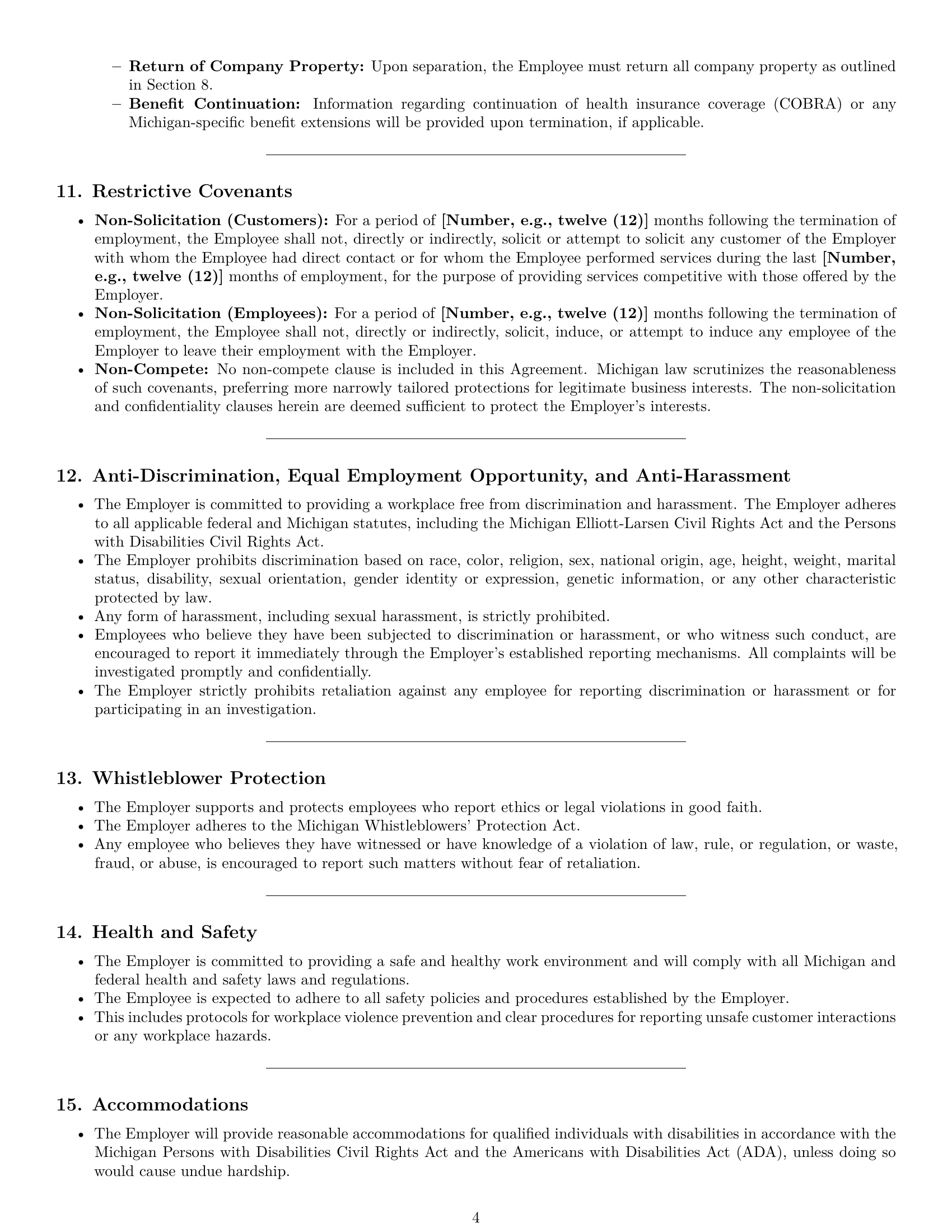 Preview page 4 of Pro Michigan customer service representative employment contract template