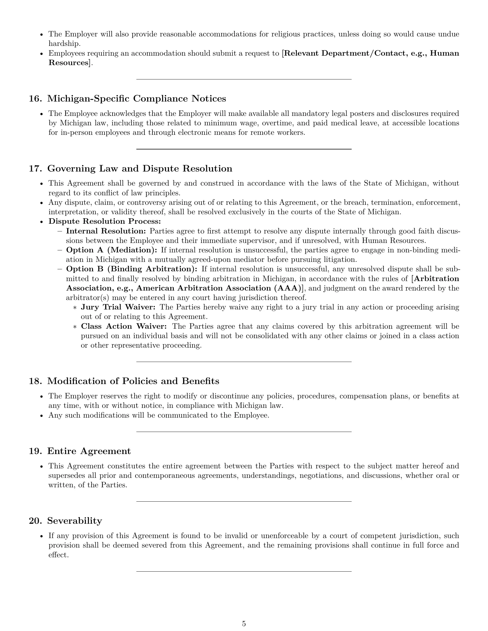 Preview page 5 of Pro Michigan customer service representative employment contract template