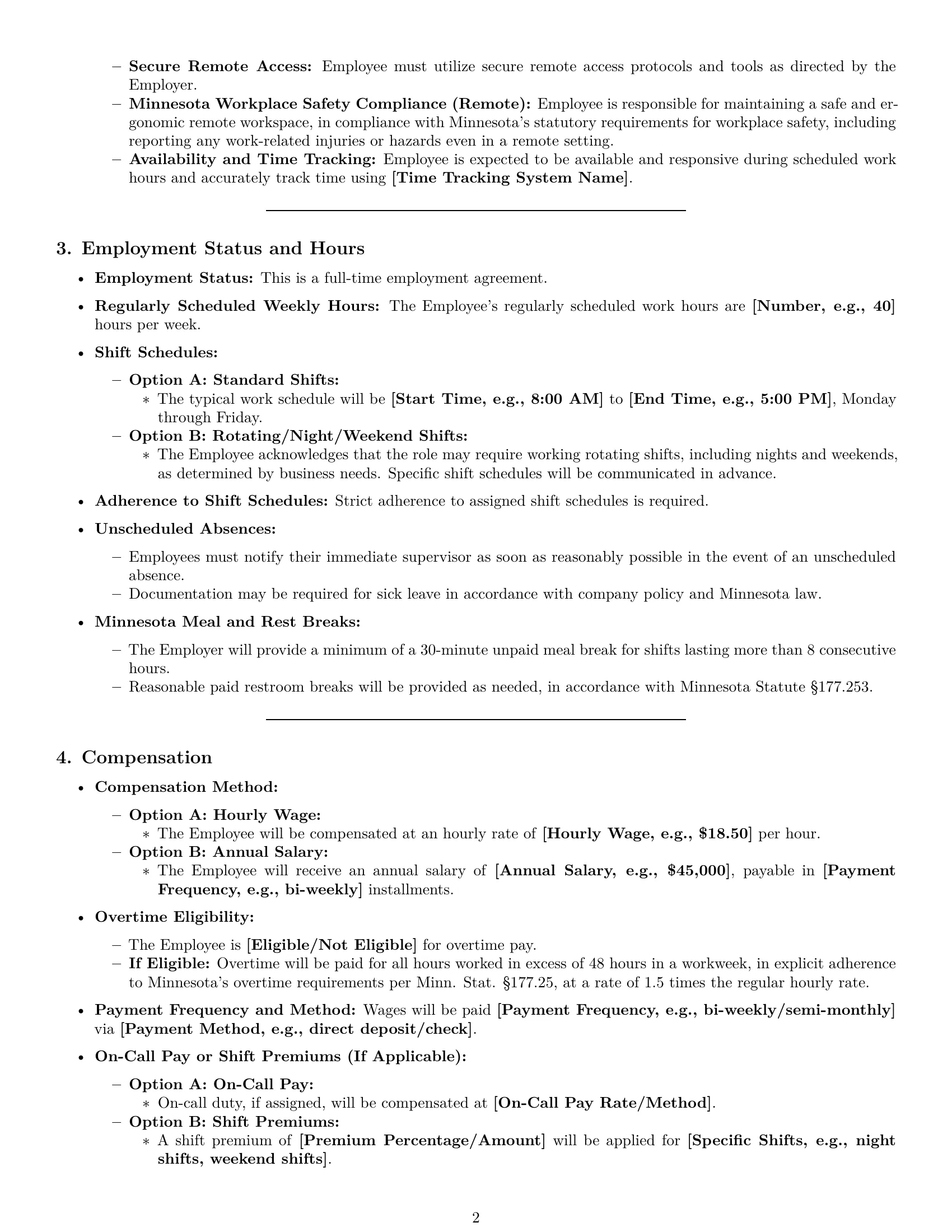 Preview page 2 of Pro Minnesota customer service representative employment contract template