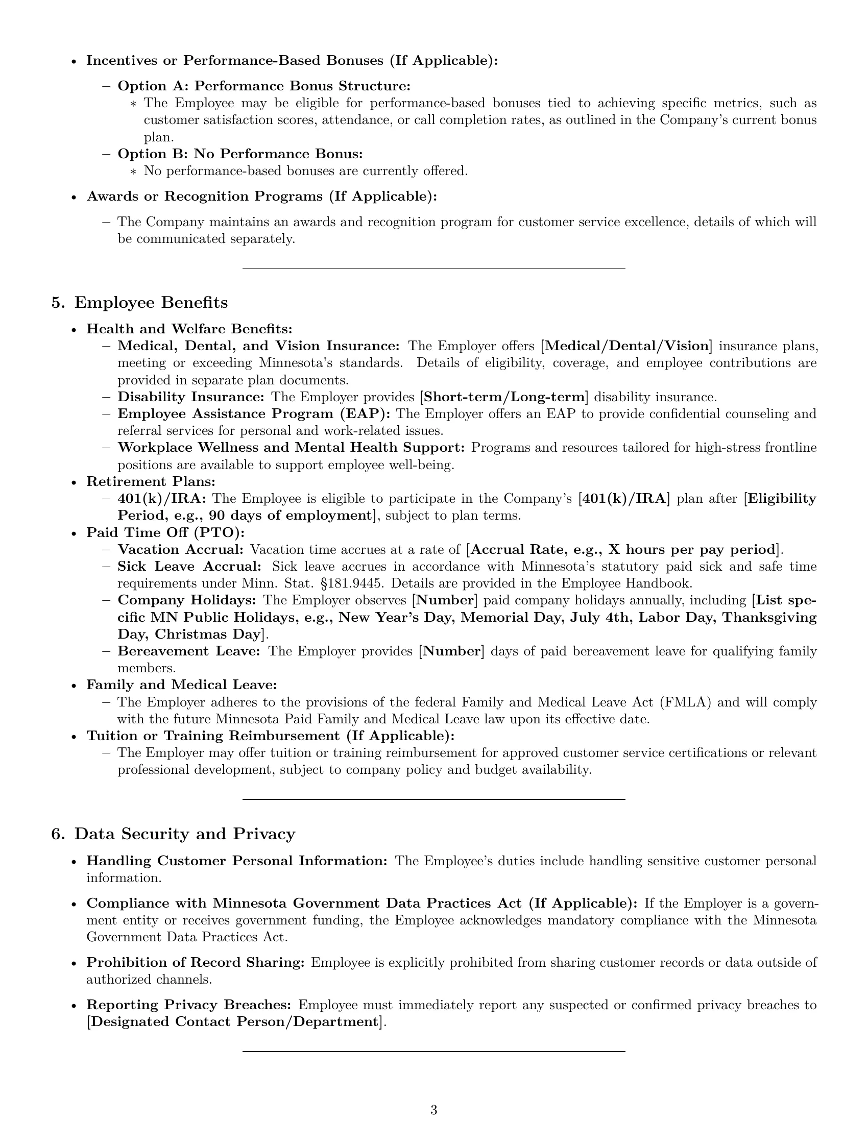 Preview page 3 of Pro Minnesota customer service representative employment contract template