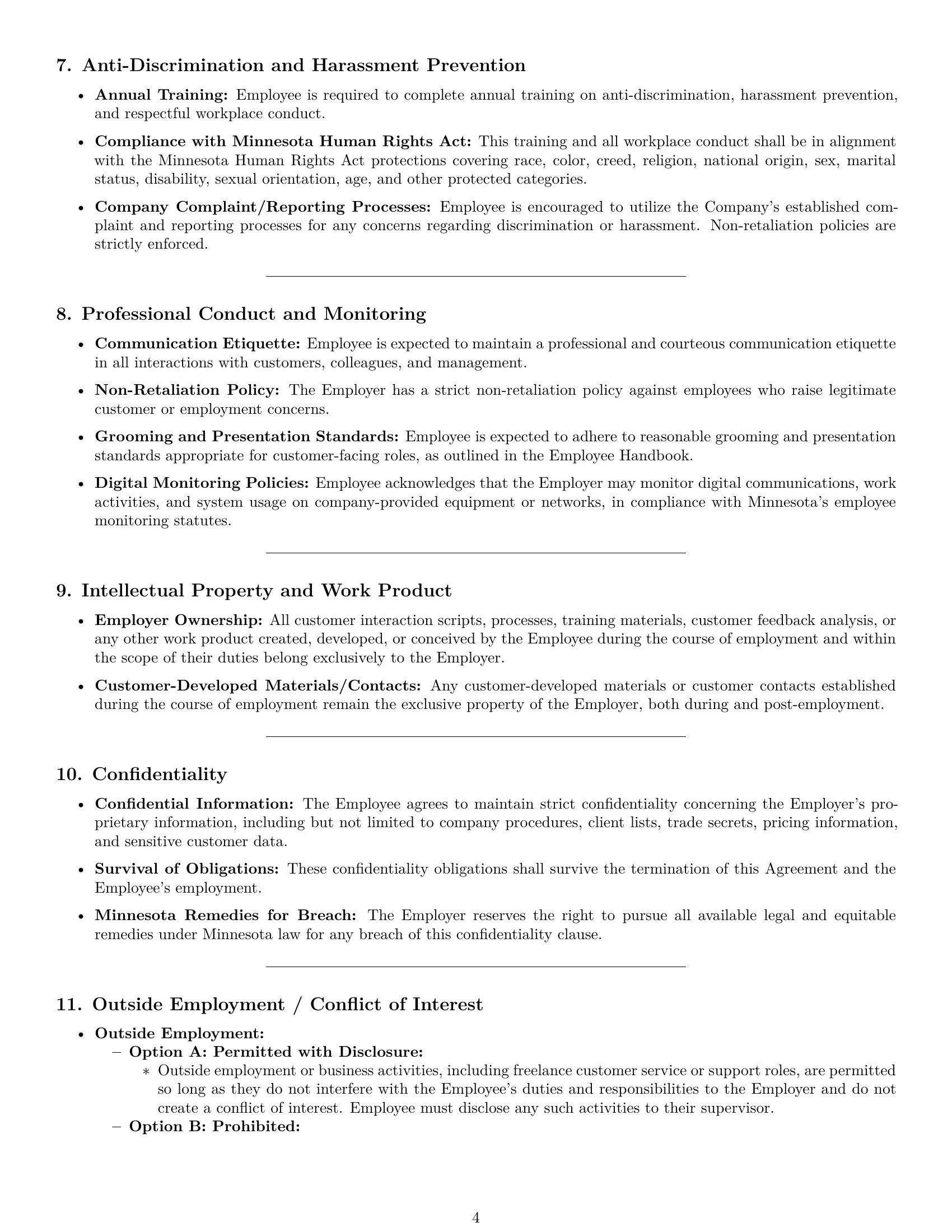 Preview page 4 of Pro Minnesota customer service representative employment contract template