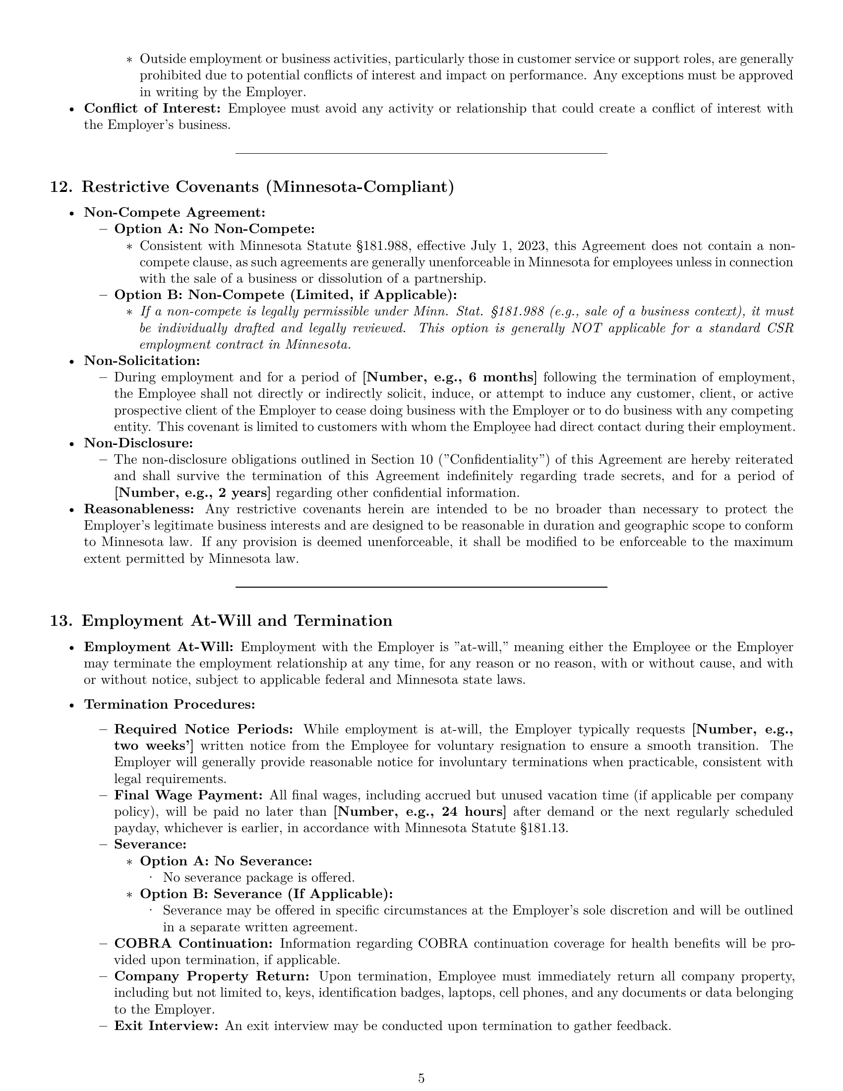 Preview page 5 of Pro Minnesota customer service representative employment contract template