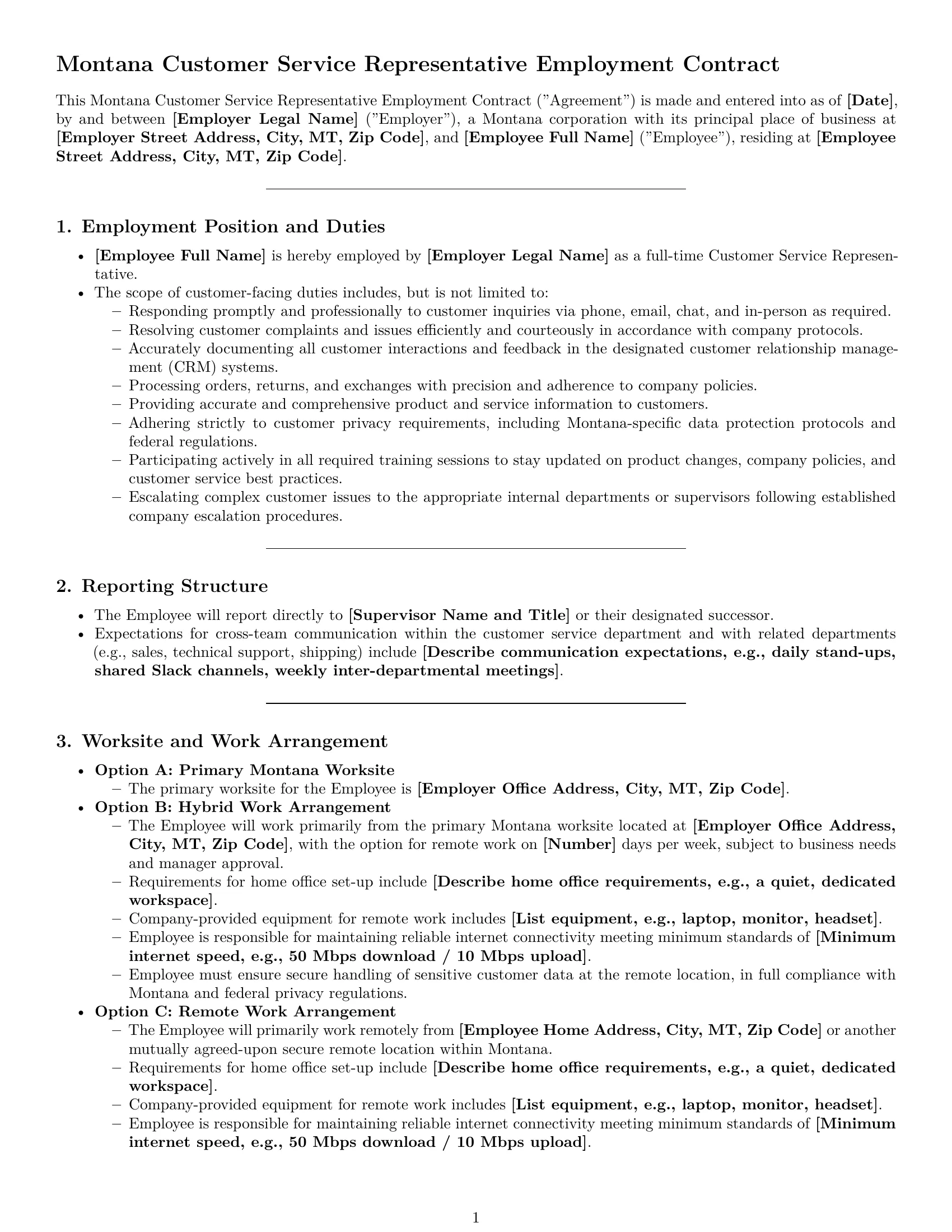 Preview page 1 of Pro Montana customer service representative employment contract template