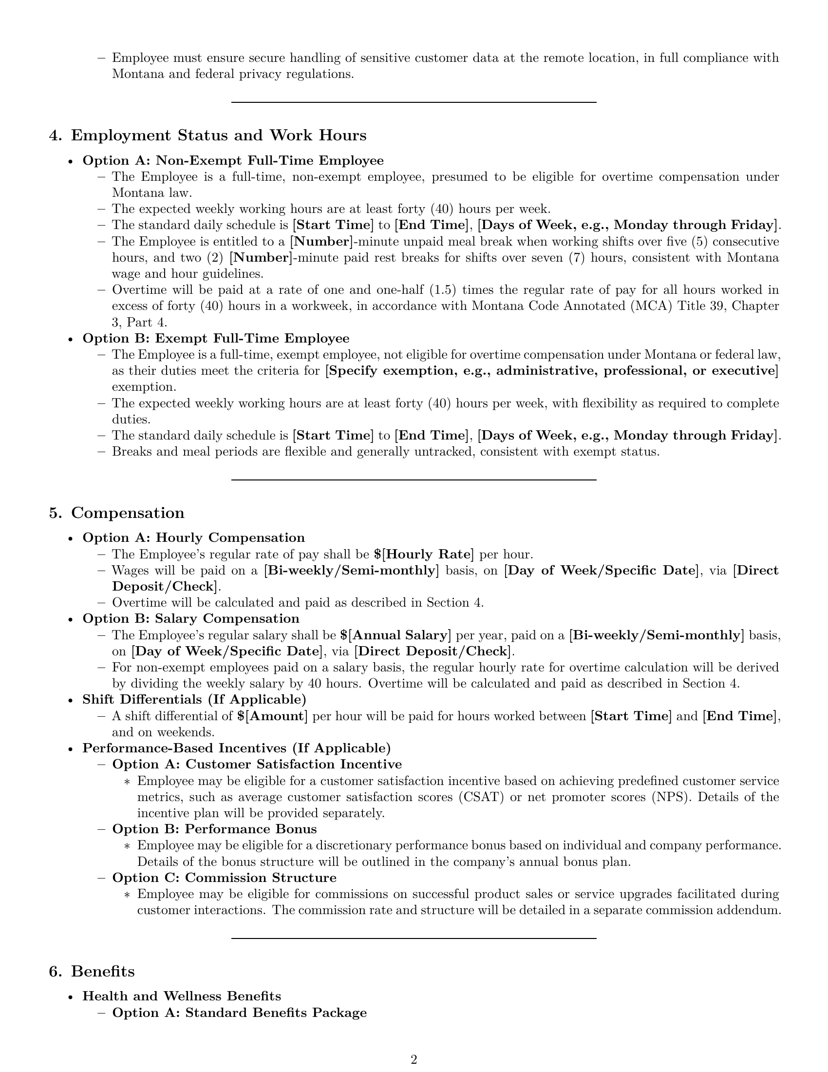 Preview page 2 of Pro Montana customer service representative employment contract template