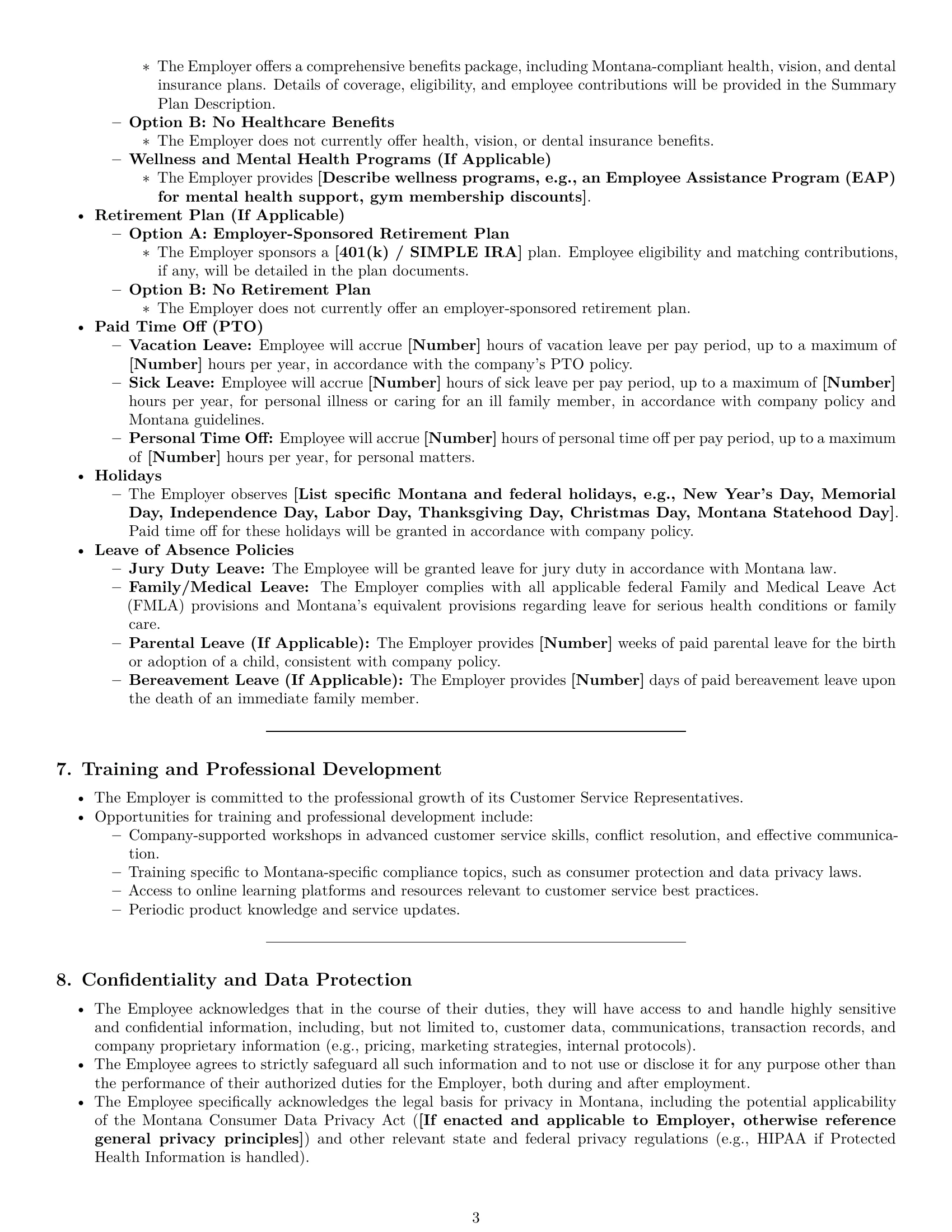 Preview page 3 of Pro Montana customer service representative employment contract template