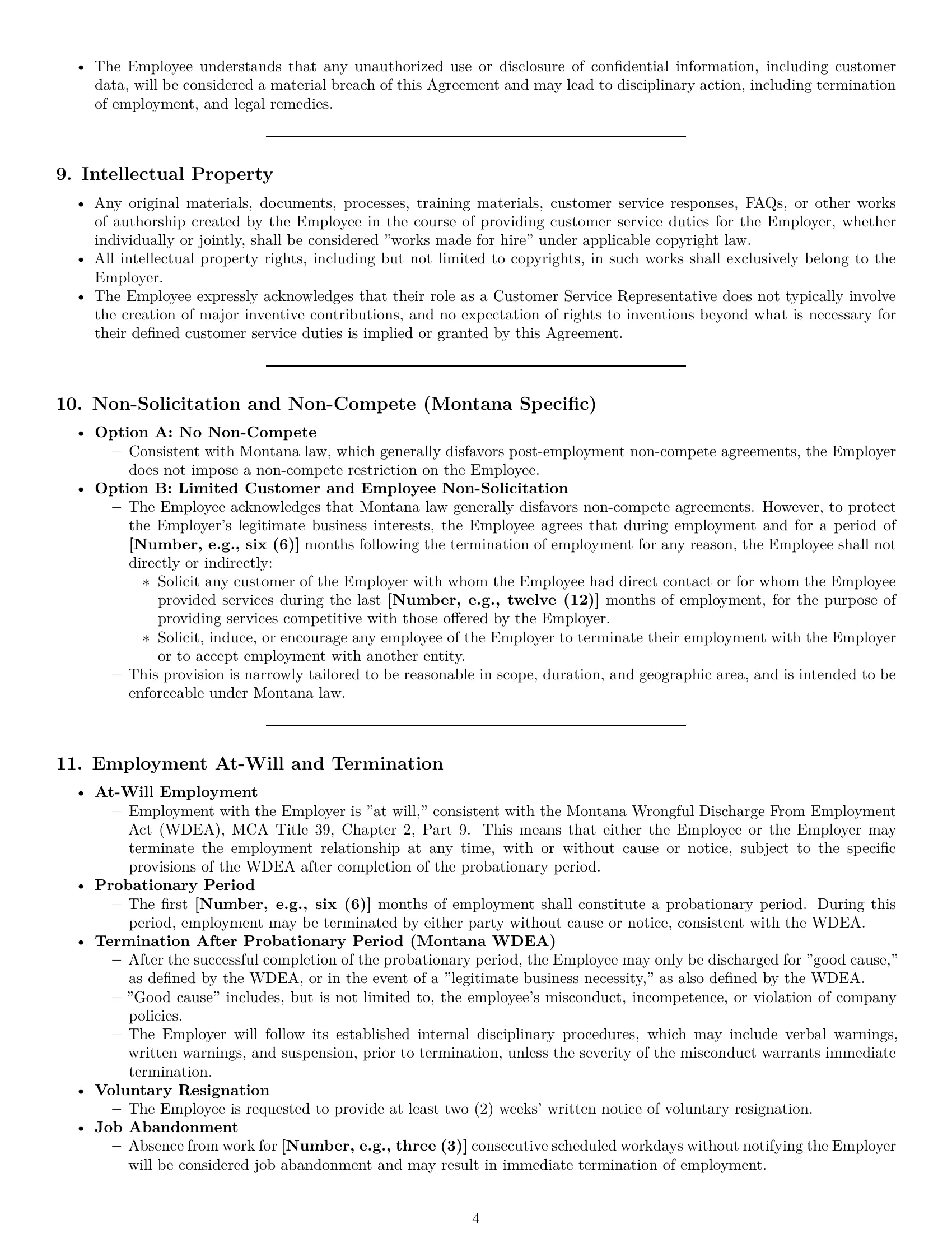 Preview page 4 of Pro Montana customer service representative employment contract template
