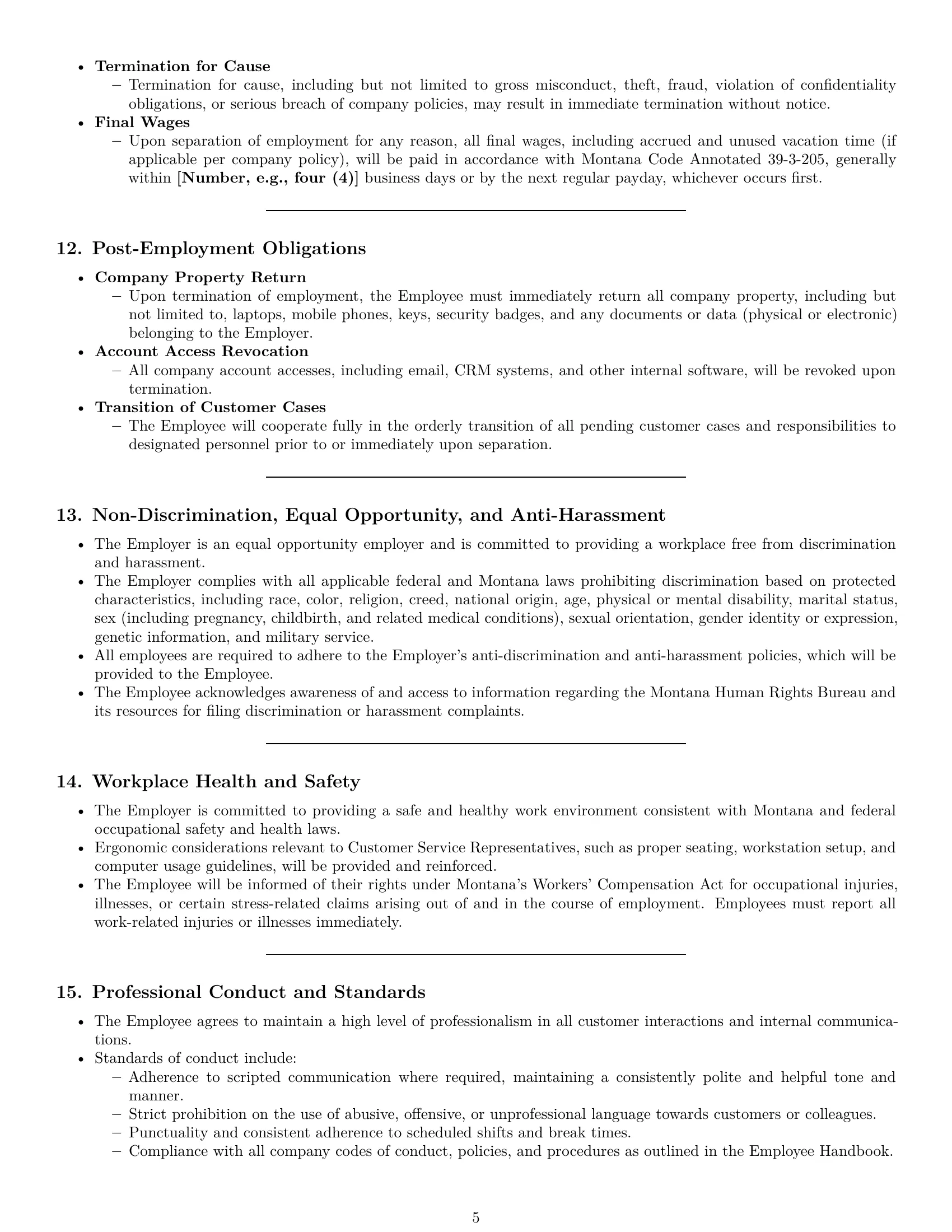 Preview page 5 of Pro Montana customer service representative employment contract template