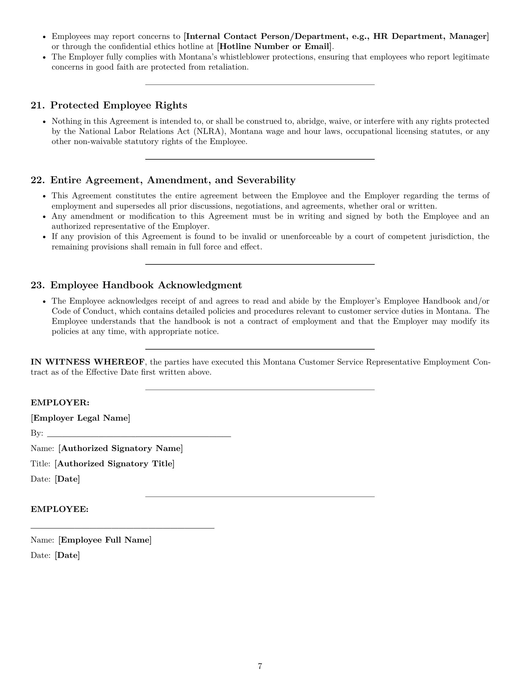 Preview page 7 of Pro Montana customer service representative employment contract template