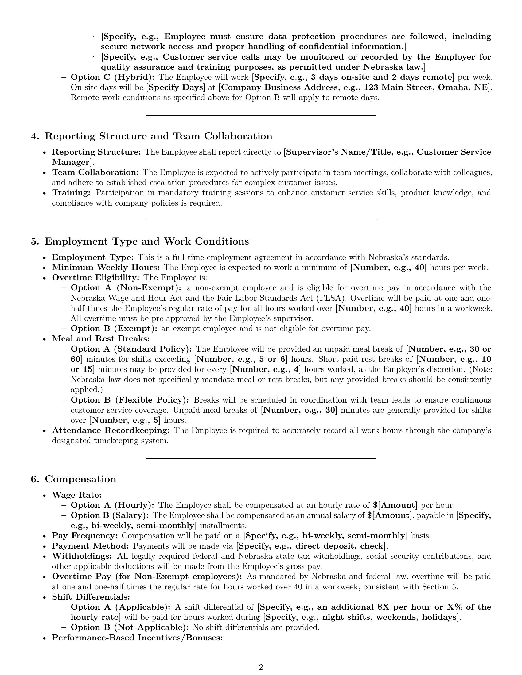 Preview page 2 of Pro Nebraska customer service representative employment contract template