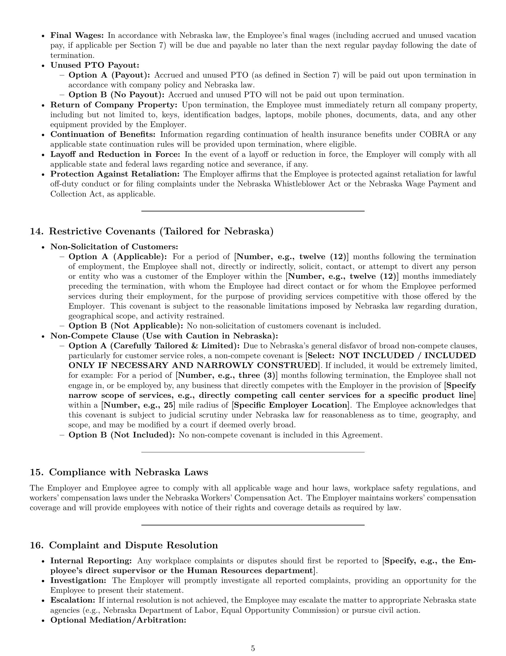 Preview page 5 of Pro Nebraska customer service representative employment contract template