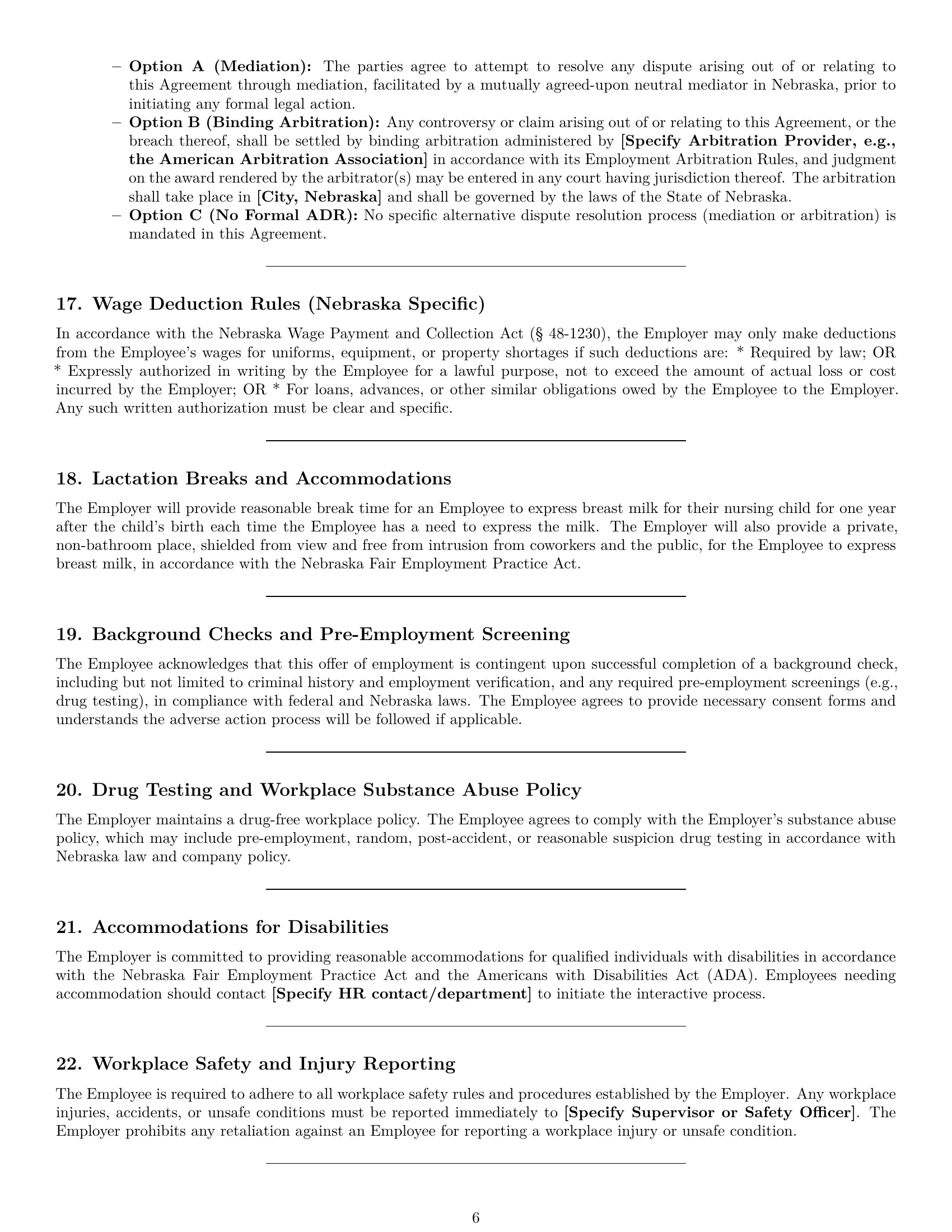 Preview page 6 of Pro Nebraska customer service representative employment contract template