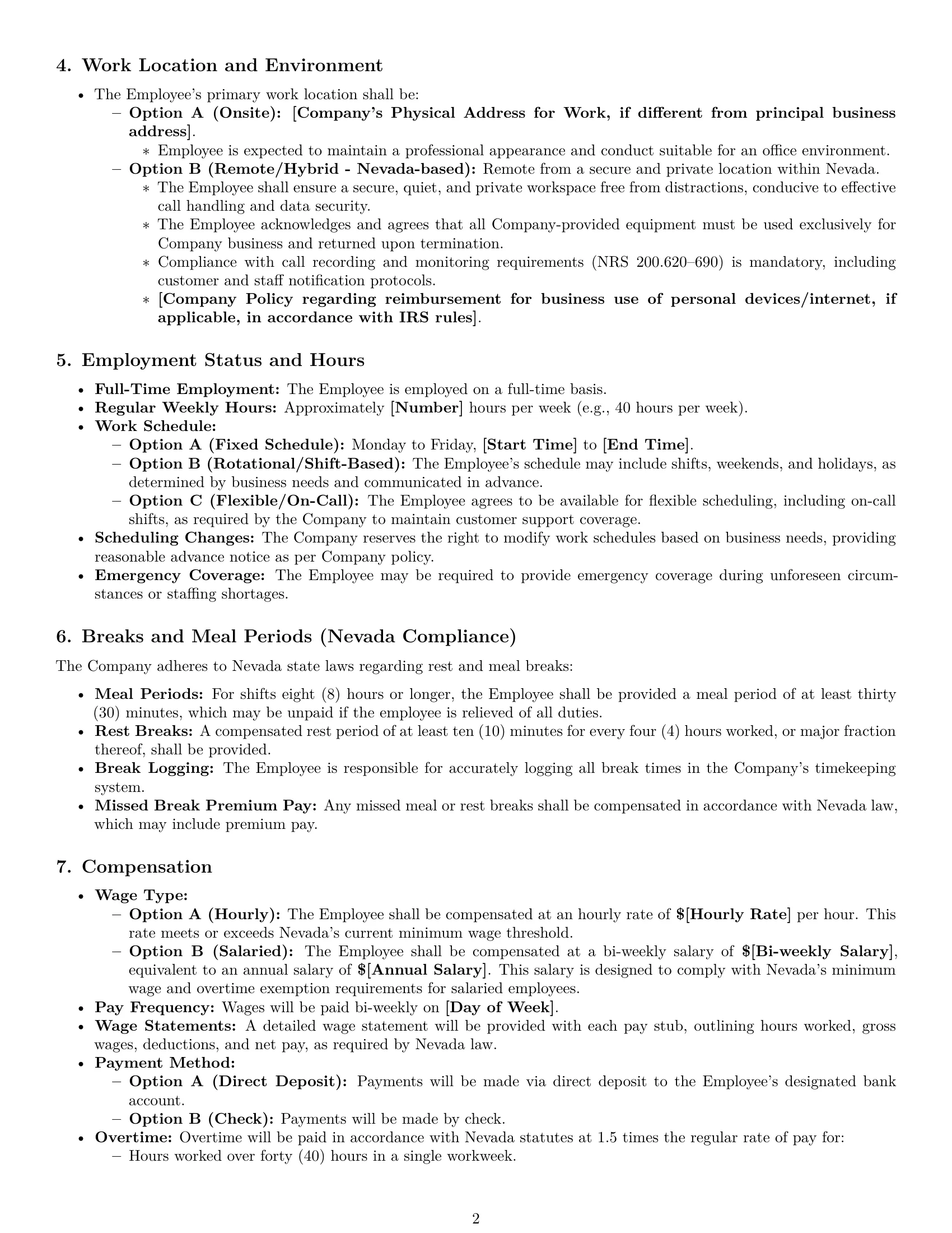 Preview page 2 of Pro Nevada customer service representative employment contract template