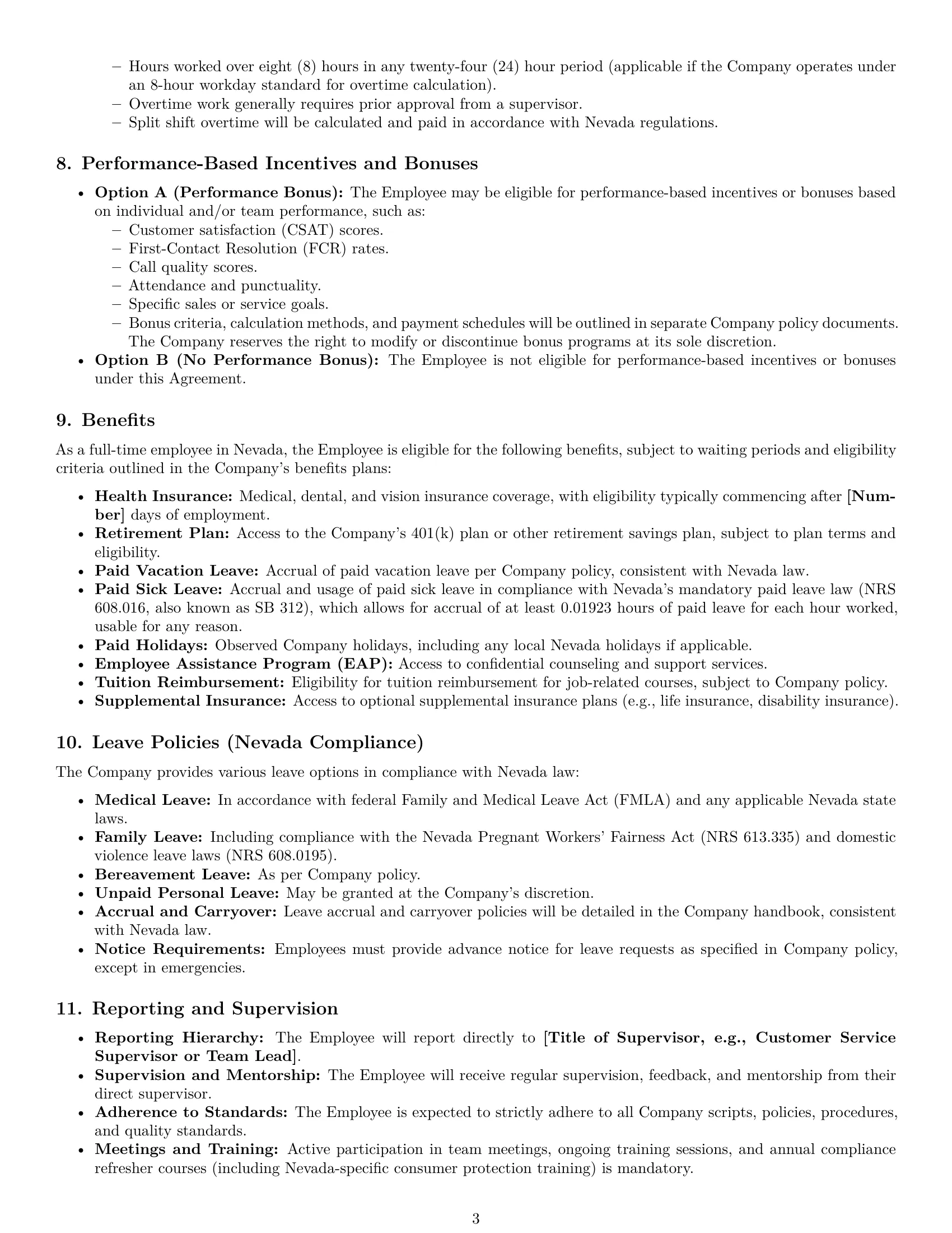 Preview page 3 of Pro Nevada customer service representative employment contract template
