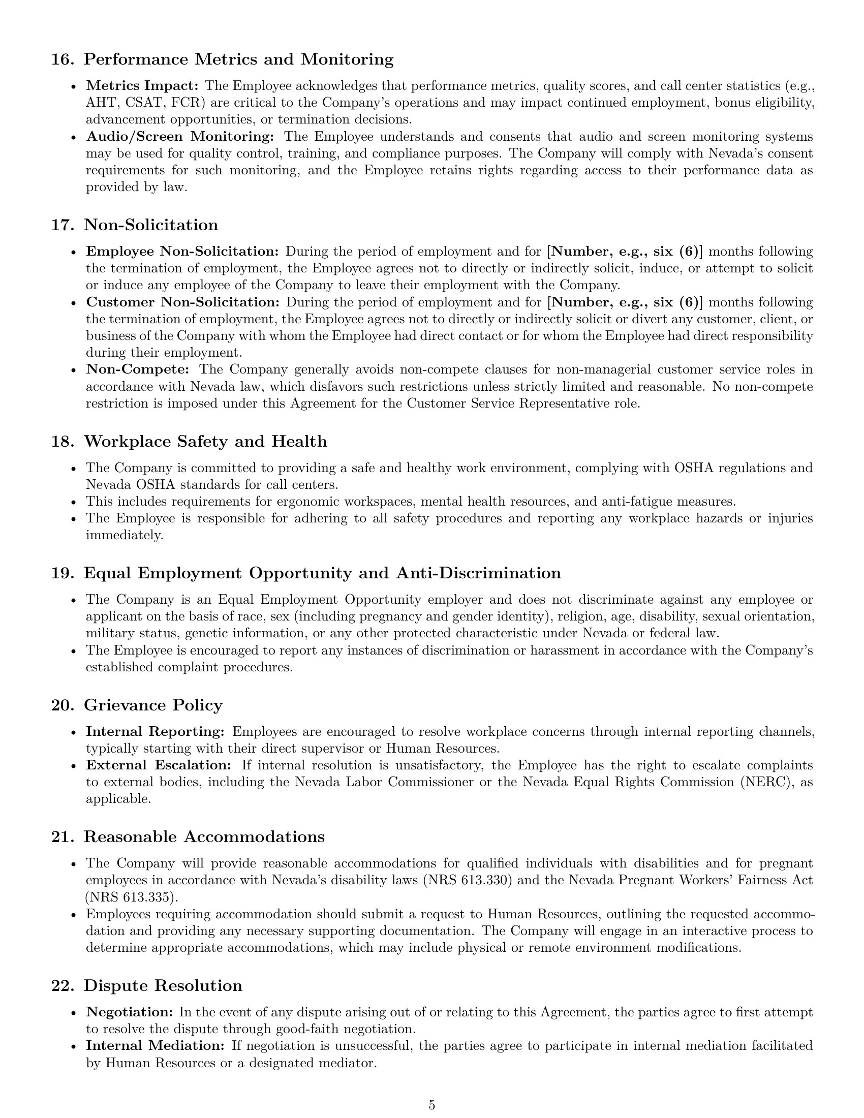 Preview page 5 of Pro Nevada customer service representative employment contract template