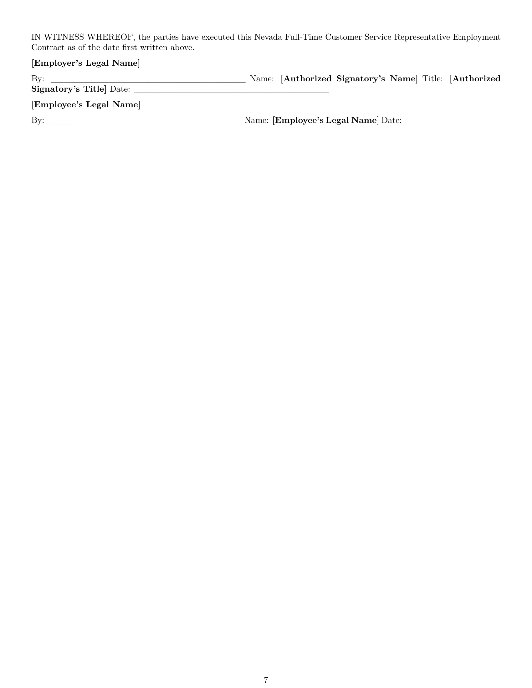 Preview page 7 of Pro Nevada customer service representative employment contract template