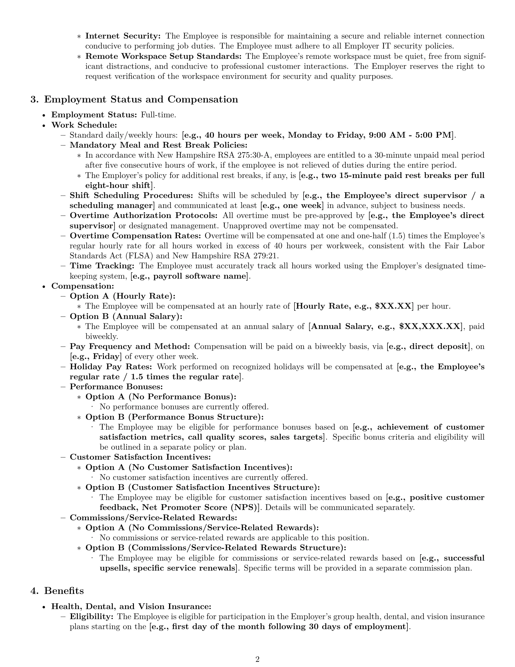 Preview page 2 of Pro New Hampshire customer service representative employment contract template