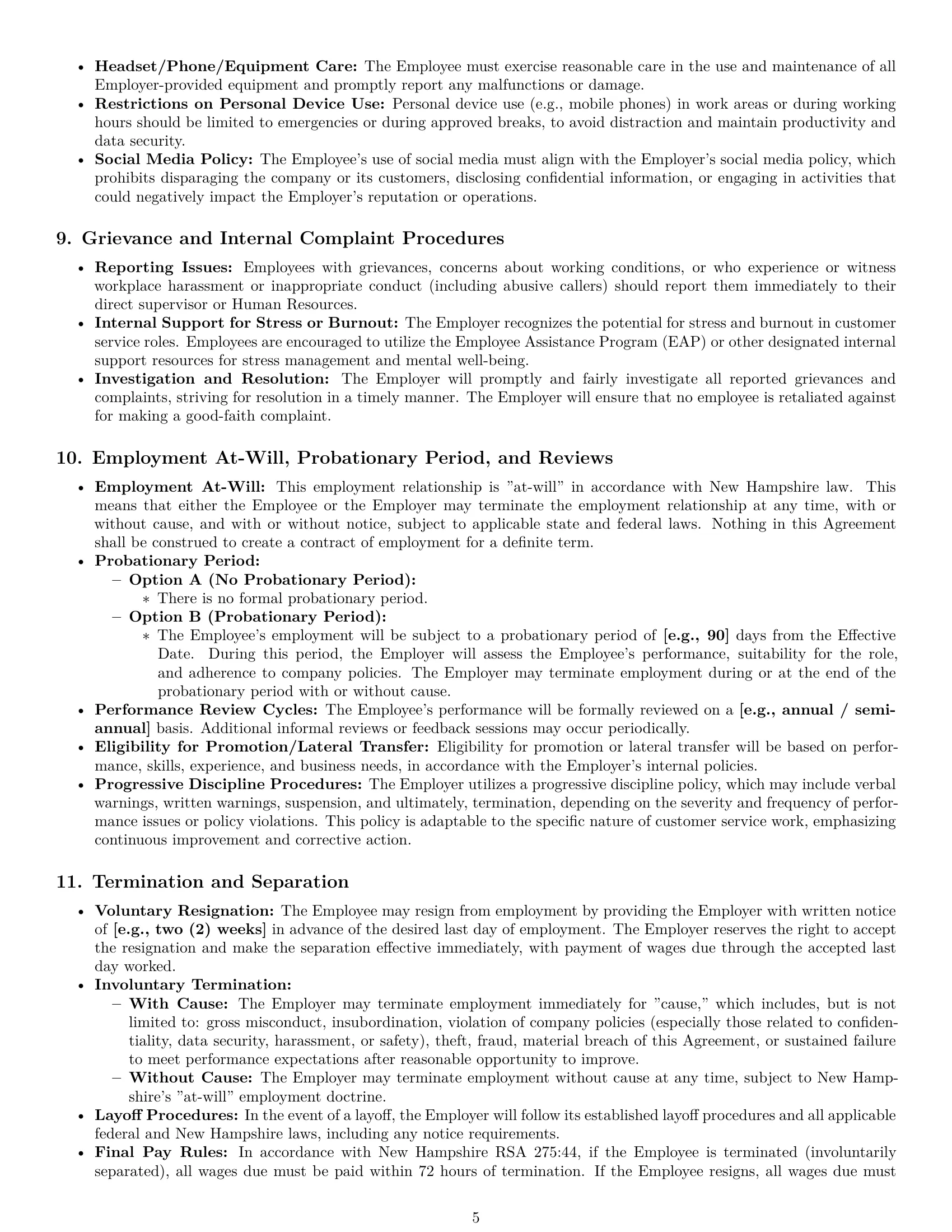 Preview page 5 of Pro New Hampshire customer service representative employment contract template
