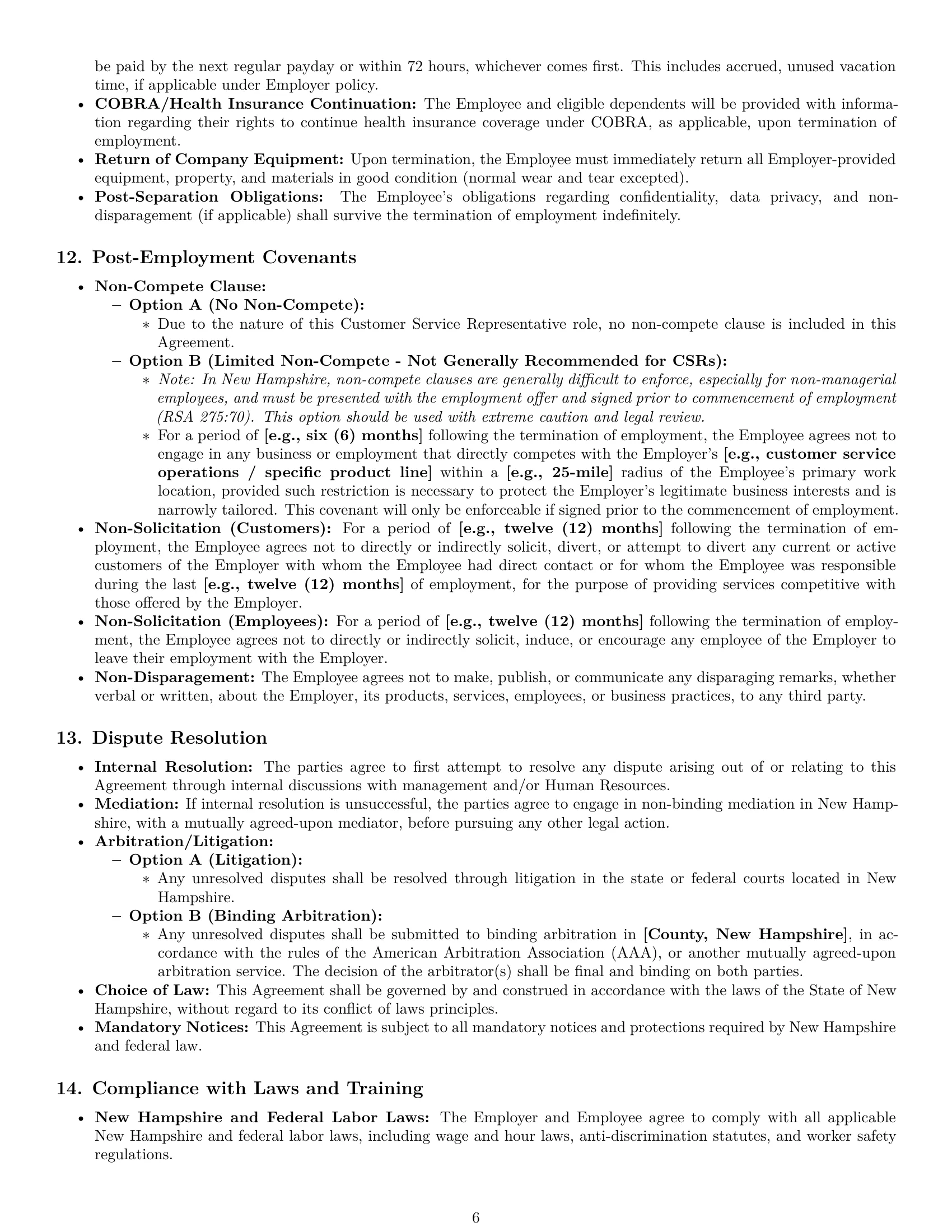 Preview page 6 of Pro New Hampshire customer service representative employment contract template