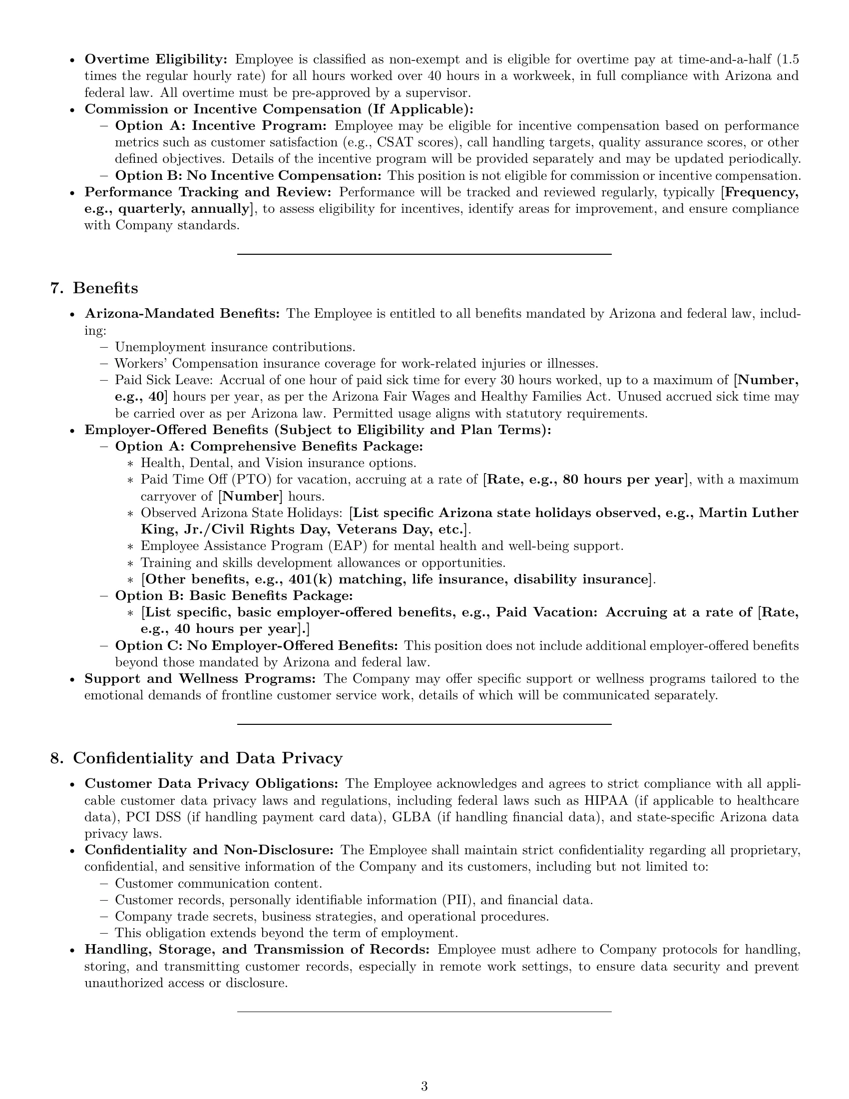 Preview page 3 of Pro Arizona customer service representative employment contract template