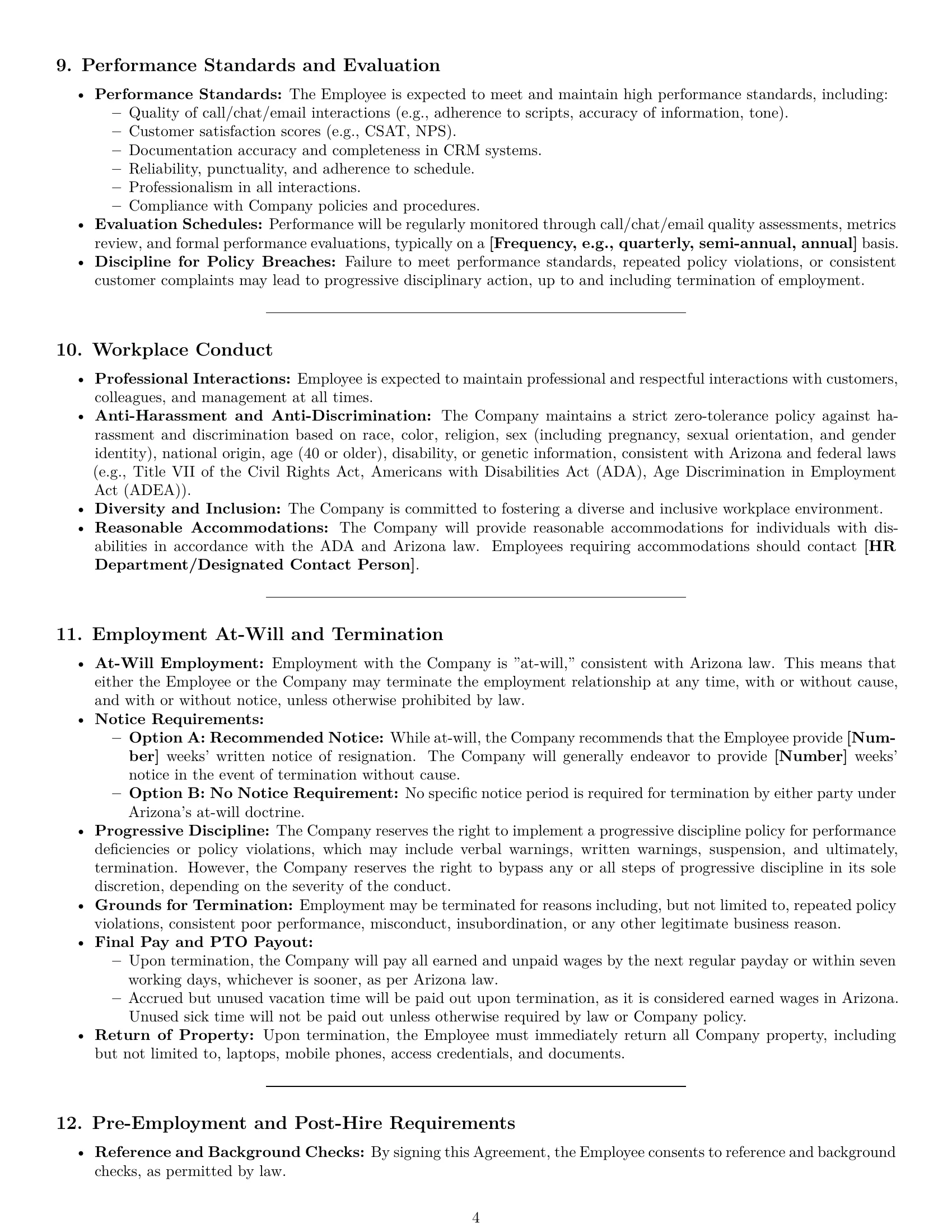 Preview page 4 of Pro Arizona customer service representative employment contract template