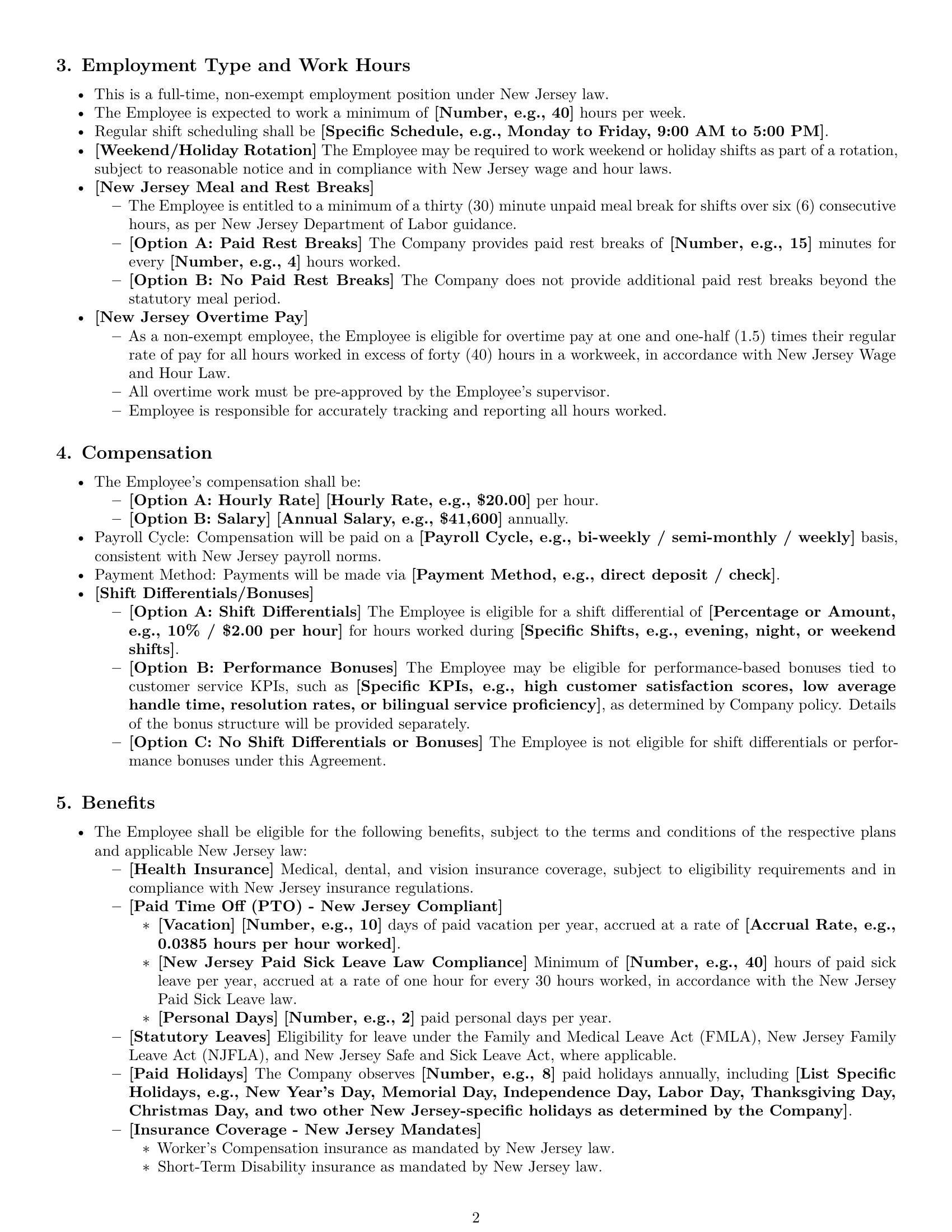 Preview page 2 of Pro New Jersey customer service representative employment contract template