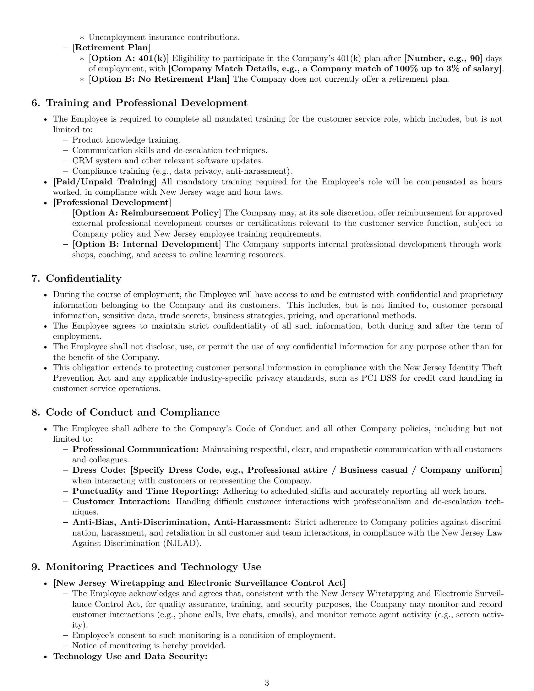 Preview page 3 of Pro New Jersey customer service representative employment contract template