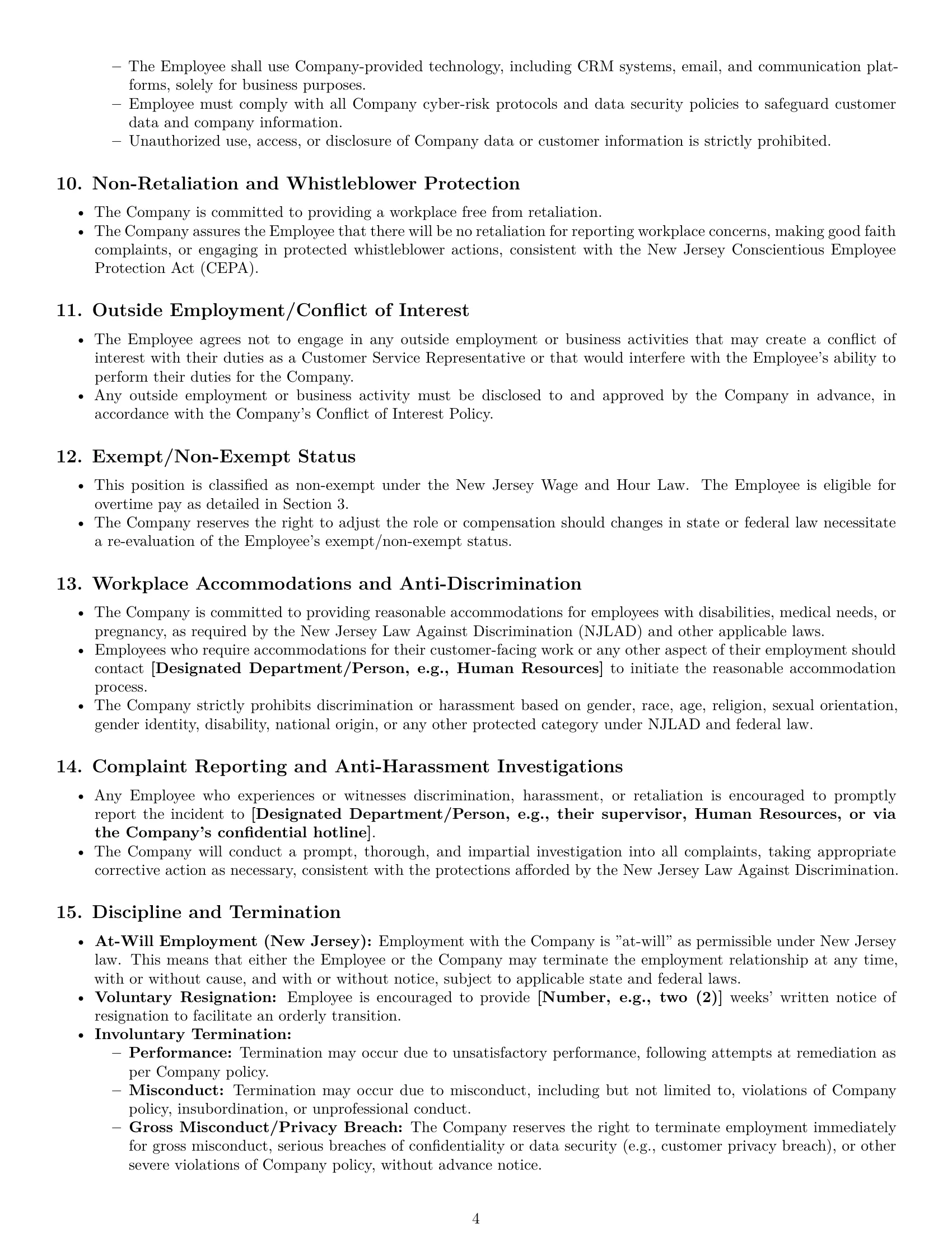 Preview page 4 of Pro New Jersey customer service representative employment contract template