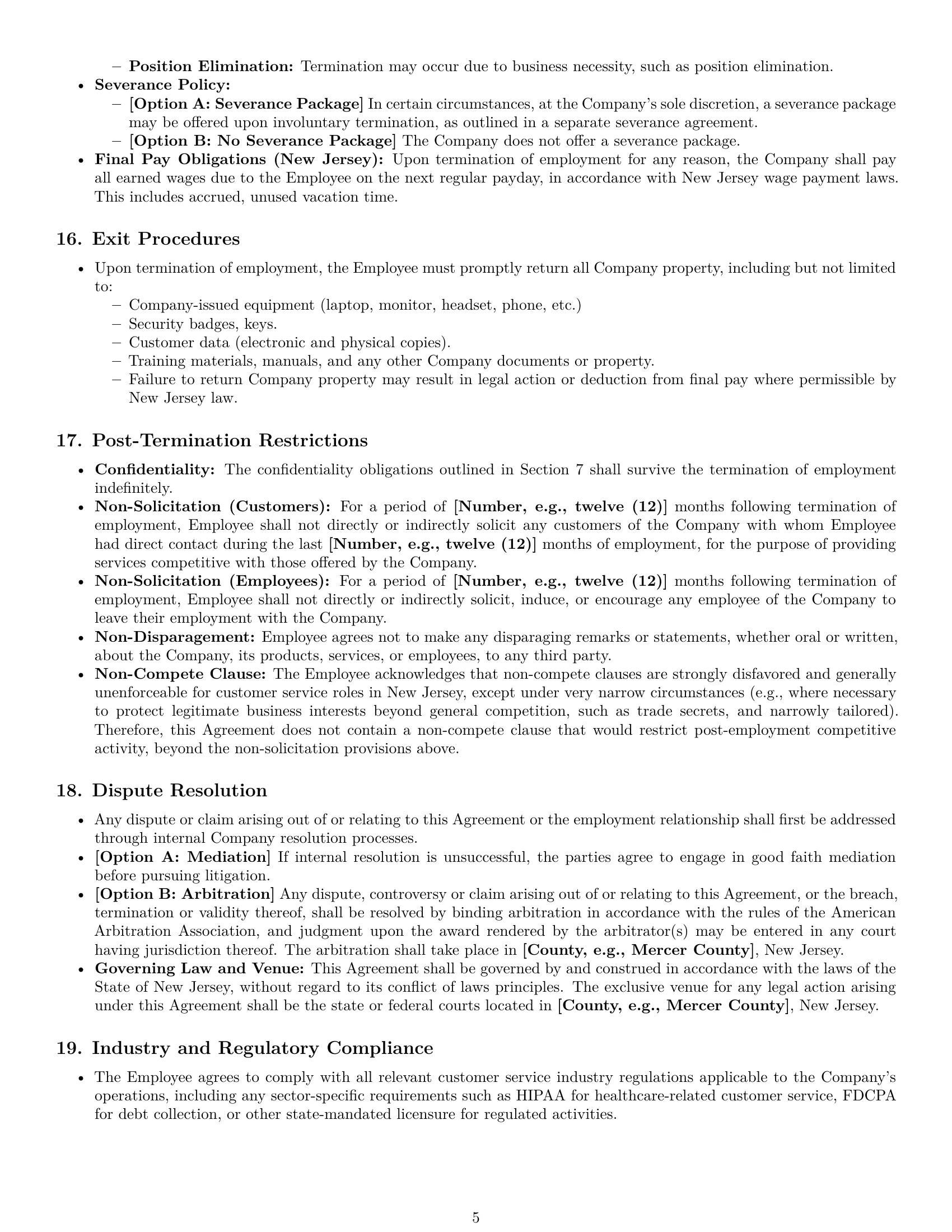 Preview page 5 of Pro New Jersey customer service representative employment contract template