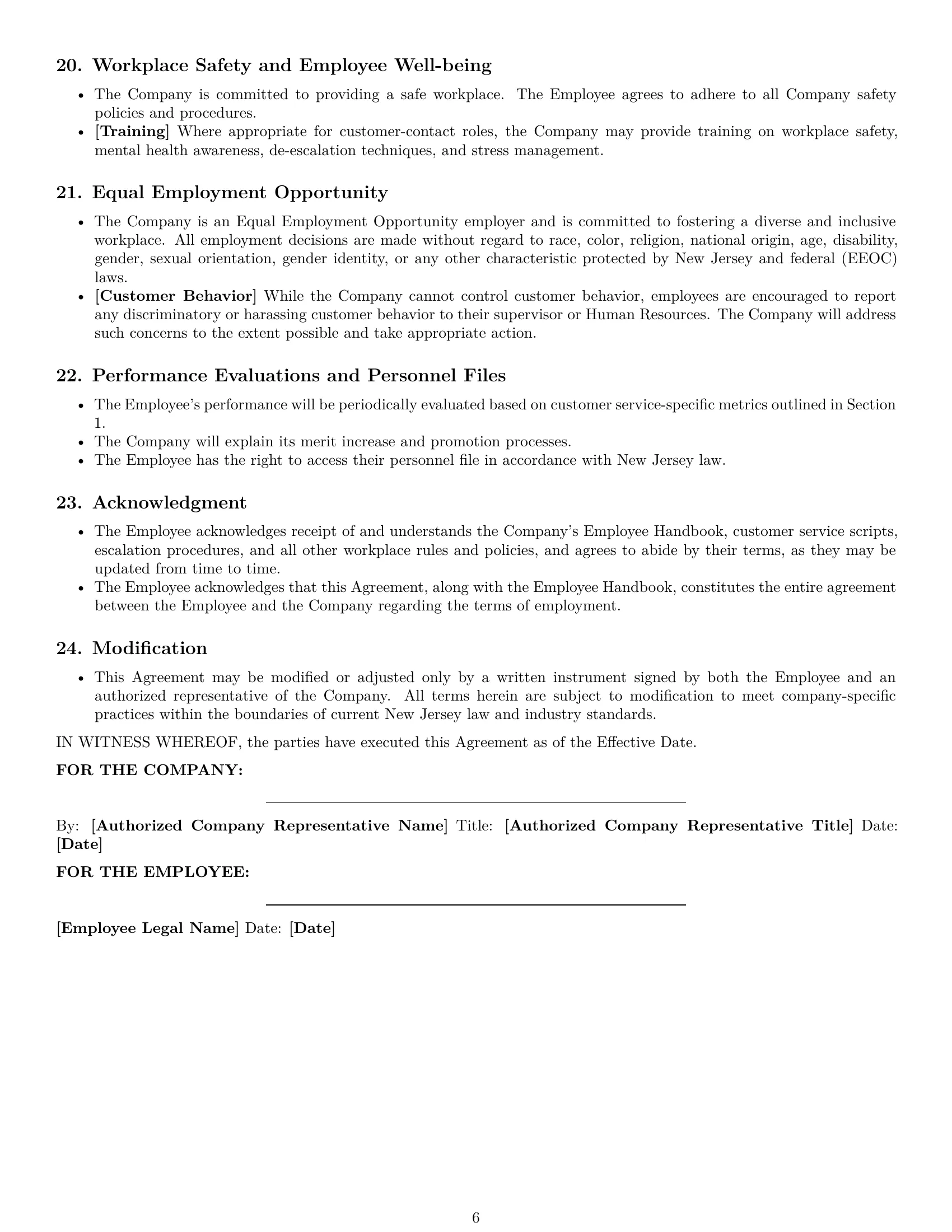 Preview page 6 of Pro New Jersey customer service representative employment contract template