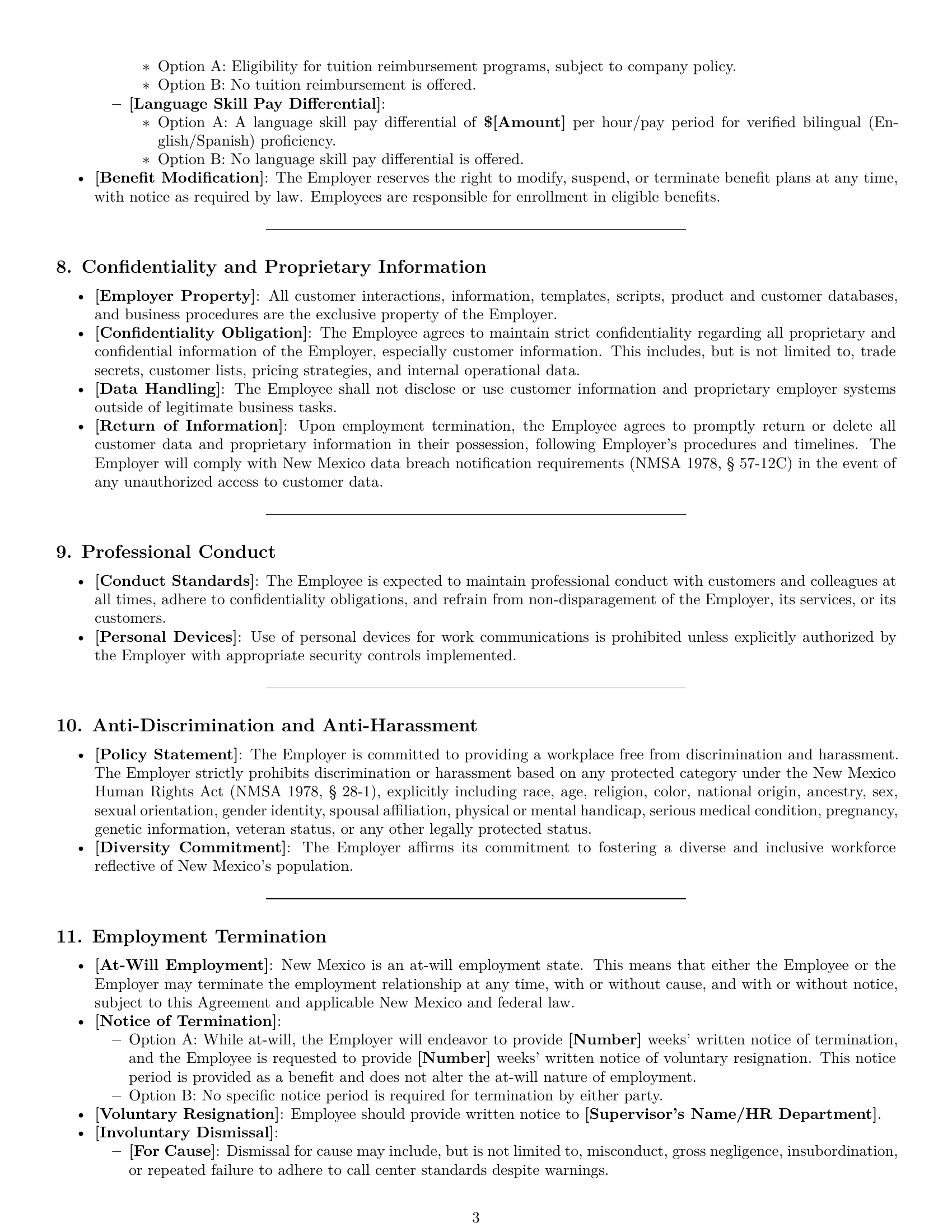Preview page 3 of Pro New Mexico customer service representative employment contract template